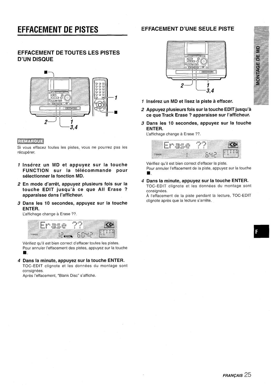 Aiwa CSD-MD50 manual LJ,4n, Effacement DE Pistes 