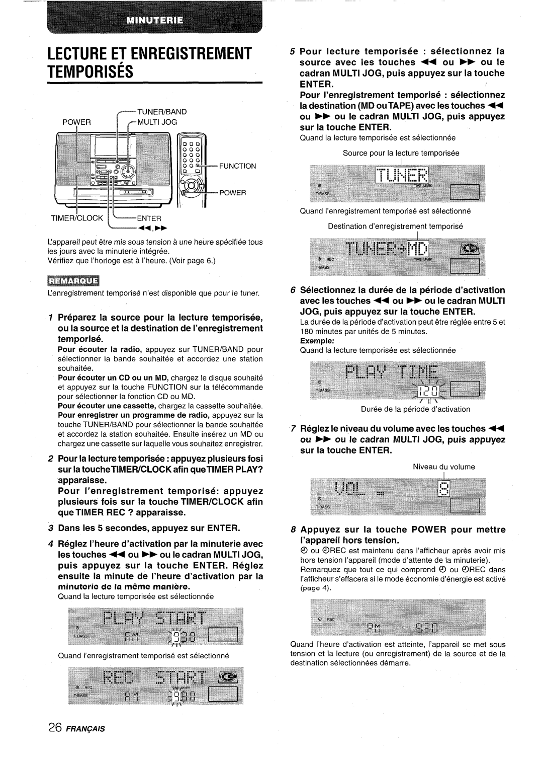 Aiwa CSD-MD50 manual Lecture ET Enregistrement Temporises, Exemple Quand la lecture temporisee est selectionnee 