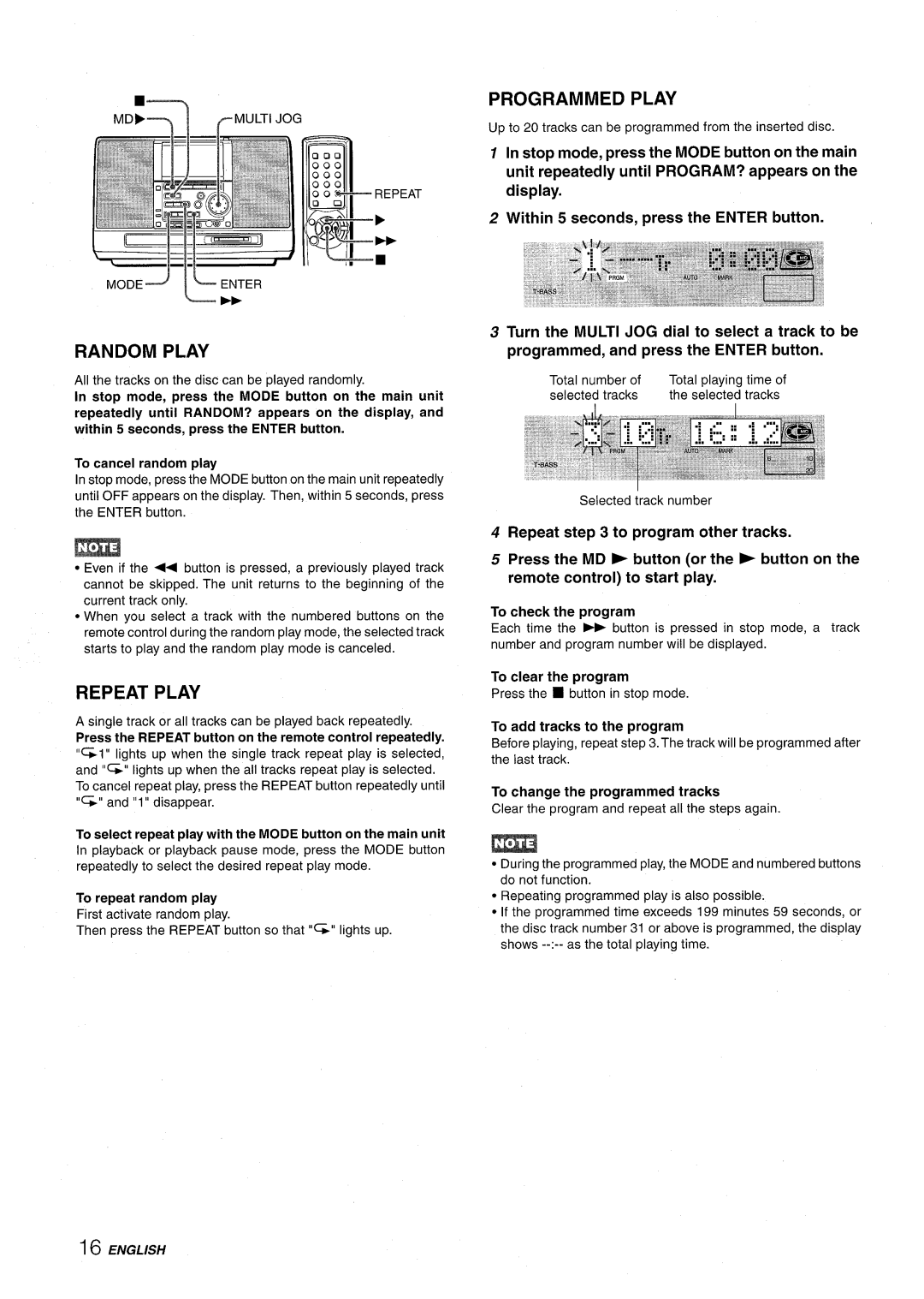 Aiwa CSD-MD50 manual Repeat Play, Programmed Play 