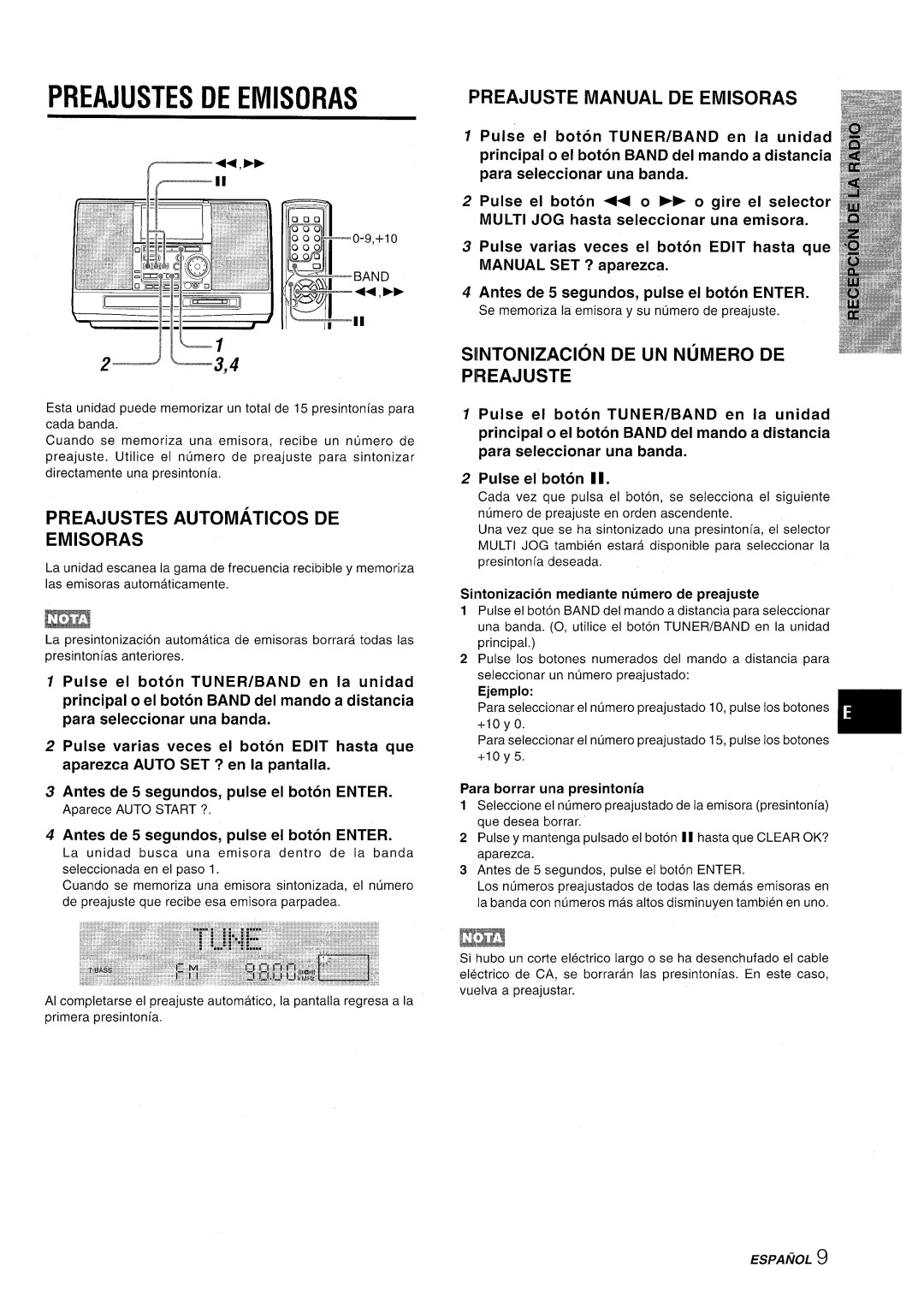 Aiwa CSD-MD50 manual Preajustes De Emisoras, F’Reajuste Manual De Emisoras, Preajustes Automatics De Emisoras 