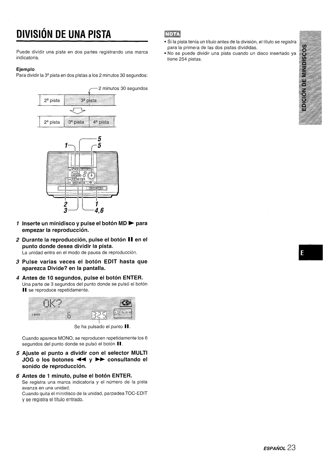 Aiwa CSD-MD50 manual ZJ3 L,6, Division De Una Pista 