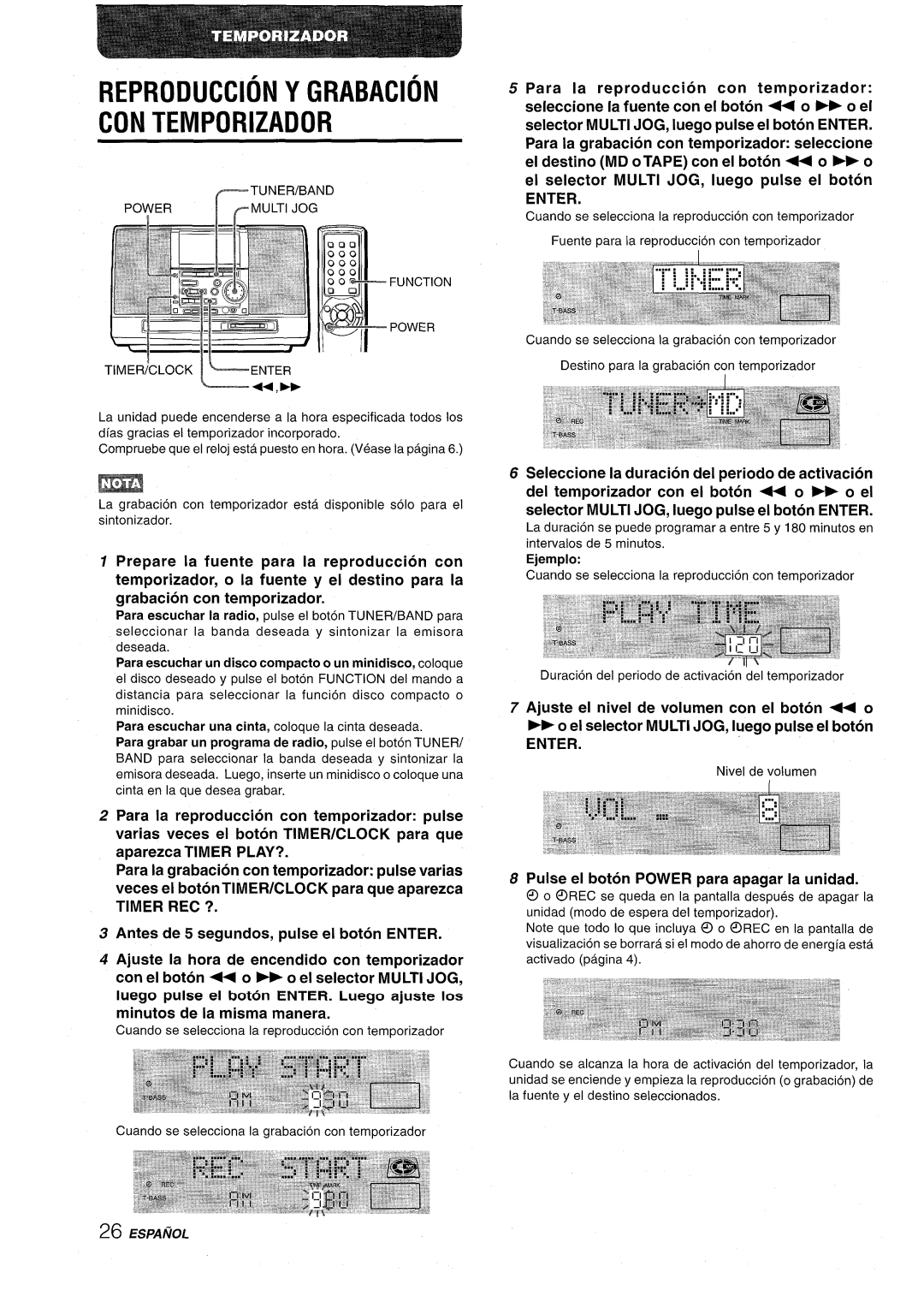 Aiwa CSD-MD50 manual Reproduction Y Grabacion Con Temporizador 