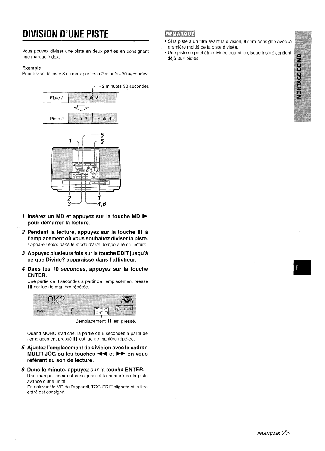 Aiwa CSD-MD50 manual DIVISION 11’UNE PISTE 