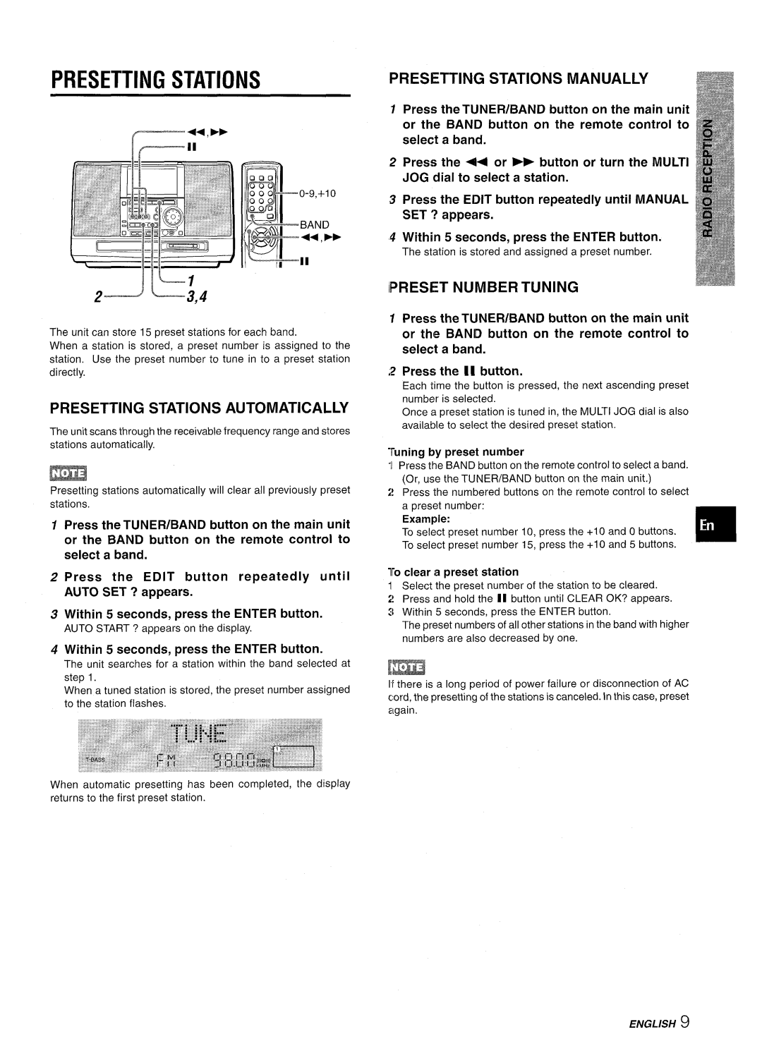 Aiwa CSD-MD50 manual Presetting Stations Manually, 2-.l L3,4, Presetting Stations Automatically, Ipreset Number Tuning 