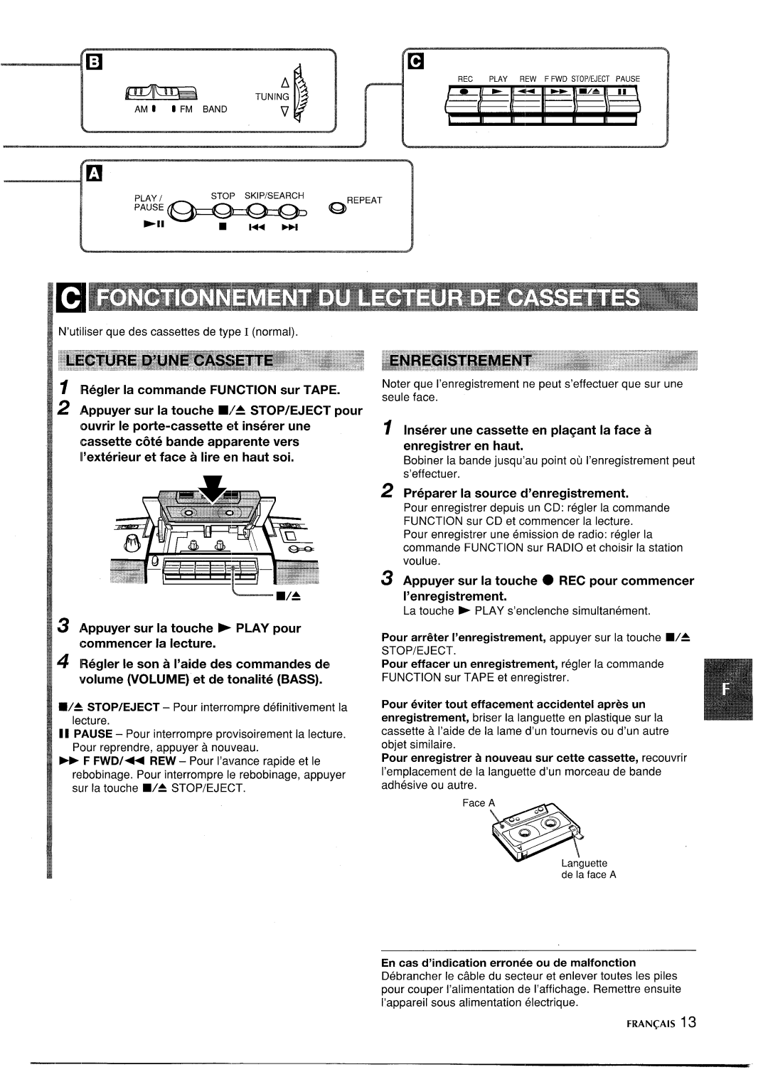 Aiwa CSD-SL15 manual Regler la commande Function sur Tape, Preparer la source d’enregistrement 