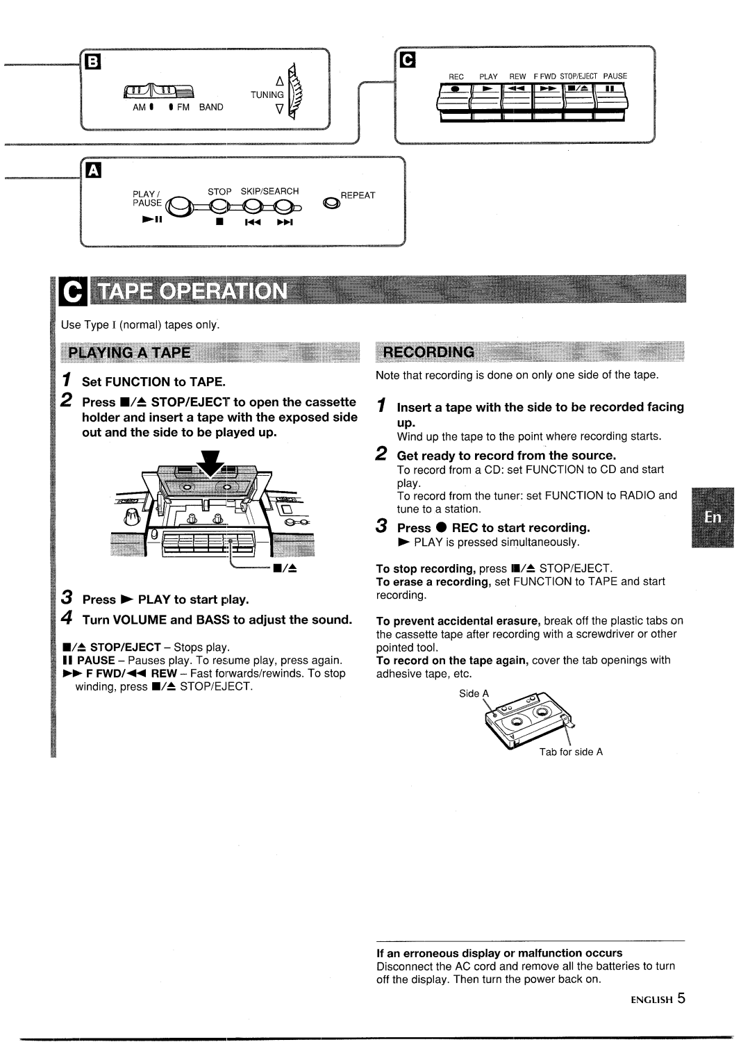 Aiwa CSD-SL15 manual Set Function to Tape, Get ready to record from the source, Press REC to start recording 