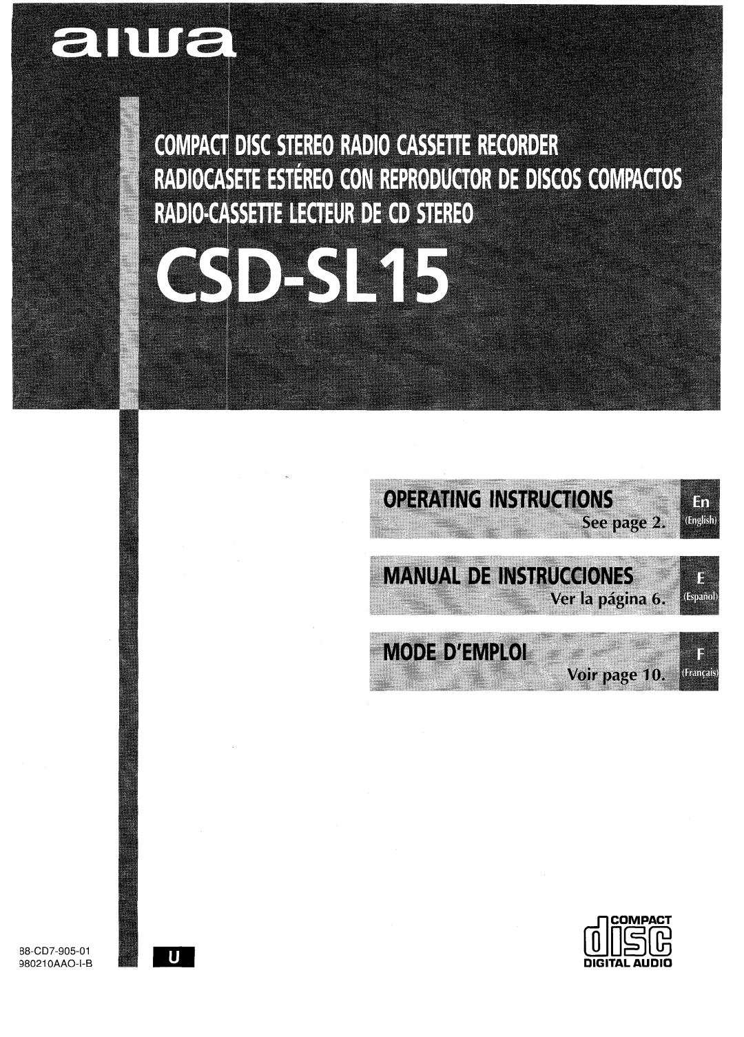 Aiwa CSD-SL15 manual m3iE, Digital Audio 