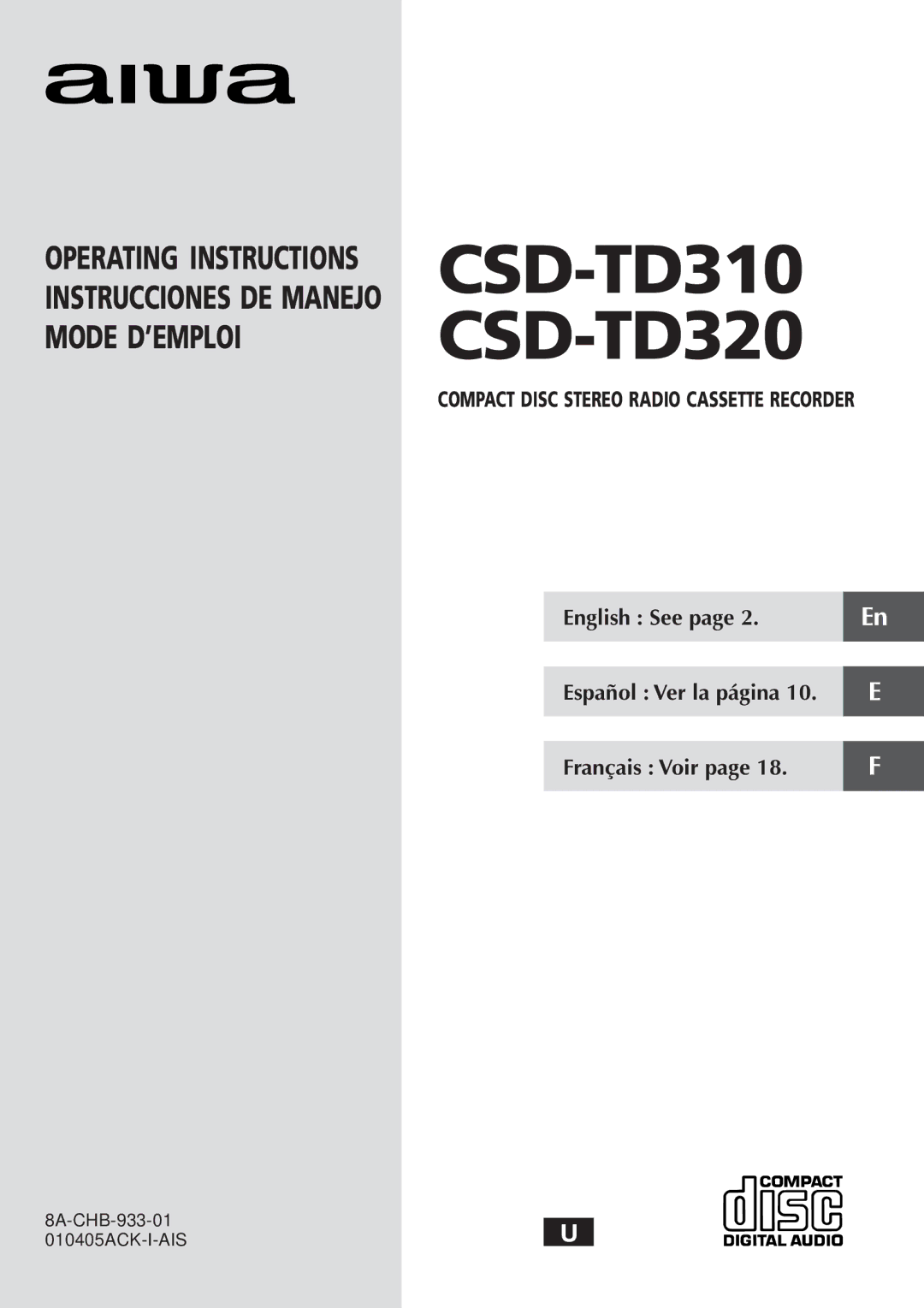 Aiwa operating instructions CSD-TD310 CSD-TD320 