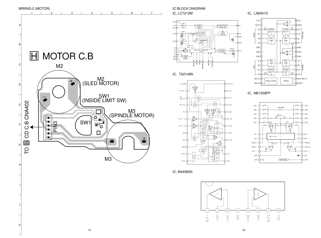 Aiwa CSD-TD52, CSD-TD51, CSD-TD53 service manual Motor C.B, WIRING-2 Motor IC Block Diagram 