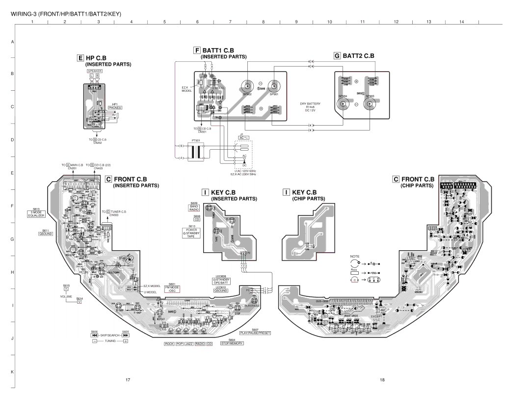 Aiwa CSD-TD51, CSD-TD53, CSD-TD52 service manual BATT1 C.B BATT2 C.B, WIRING-3 FRONT/HP/BATT1/BATT2/KEY 