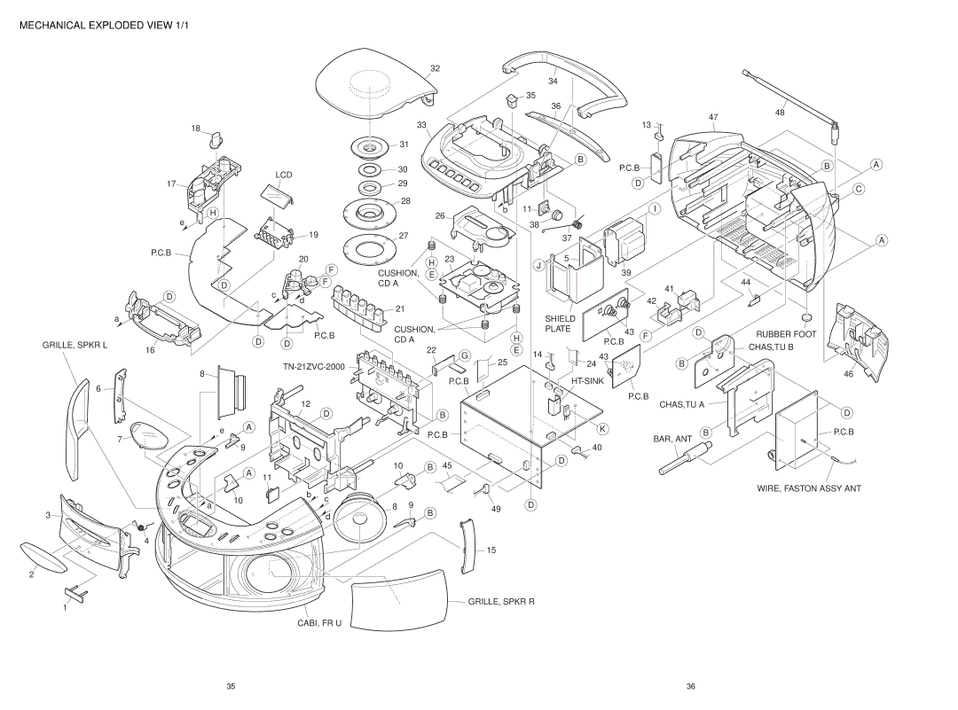 Aiwa CSD-TD51, CSD-TD53, CSD-TD52 service manual Mechanical Exploded View 1/1 