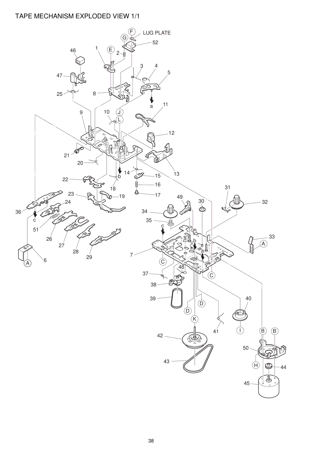 Aiwa CSD-TD52, CSD-TD51, CSD-TD53 service manual Tape Mechanism Exploded View 1/1 