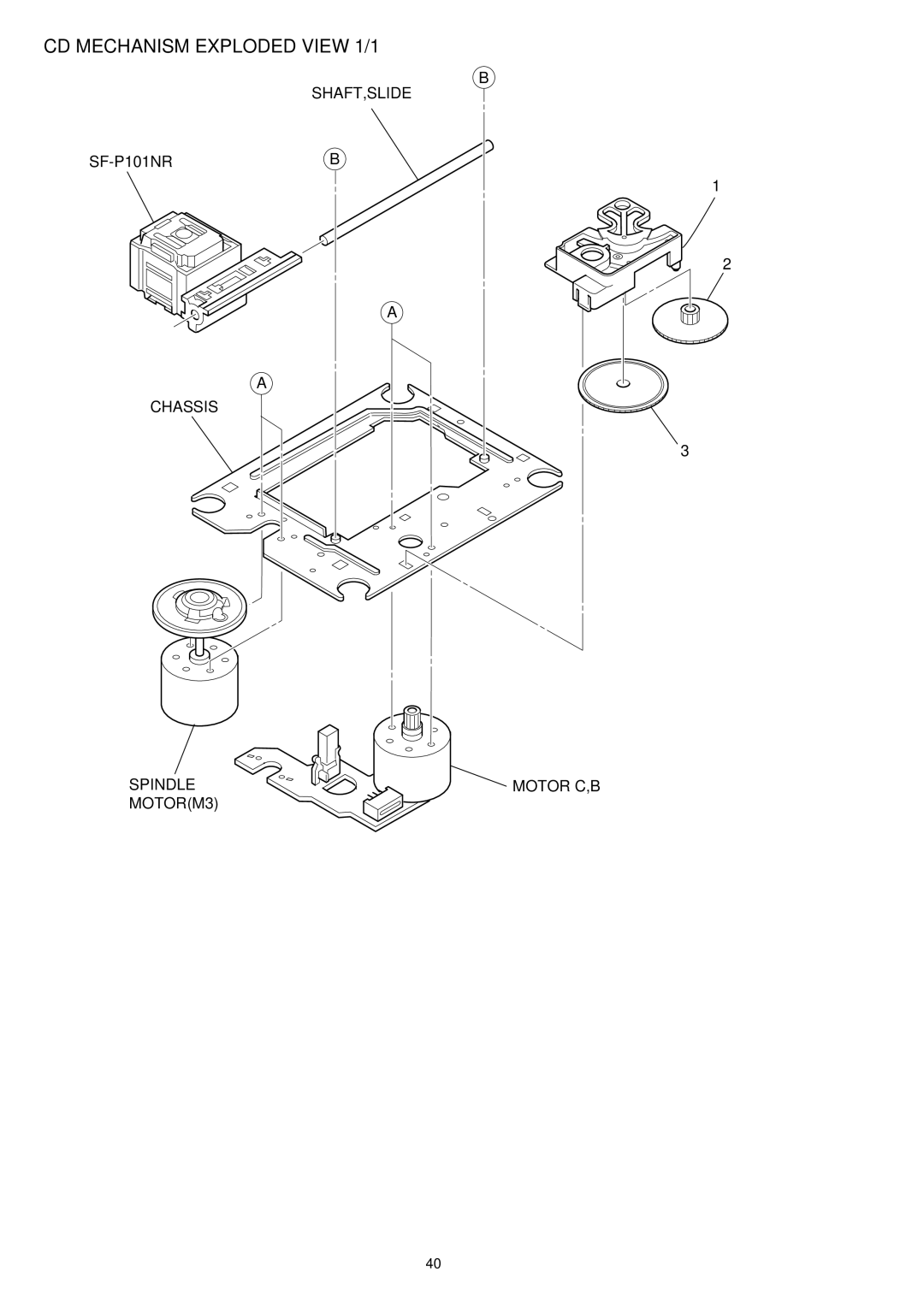 Aiwa CSD-TD53, CSD-TD51, CSD-TD52 service manual CD Mechanism Exploded View 1/1 