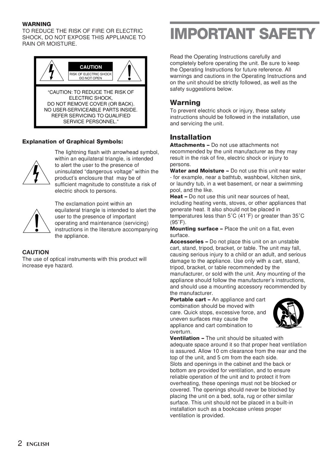 Aiwa CSD-TD59, CSD-TD55 manual Installation, Explanation of Graphical Symbols 