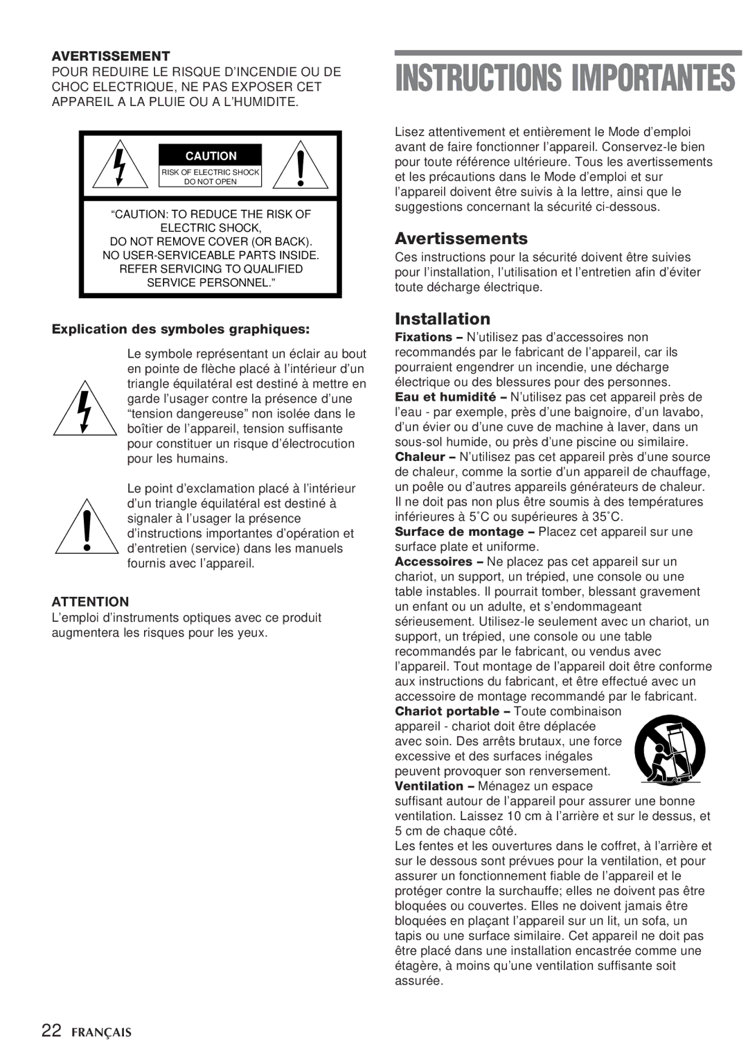 Aiwa CSD-TD59, CSD-TD55 manual Avertissements, Explication des symboles graphiques 