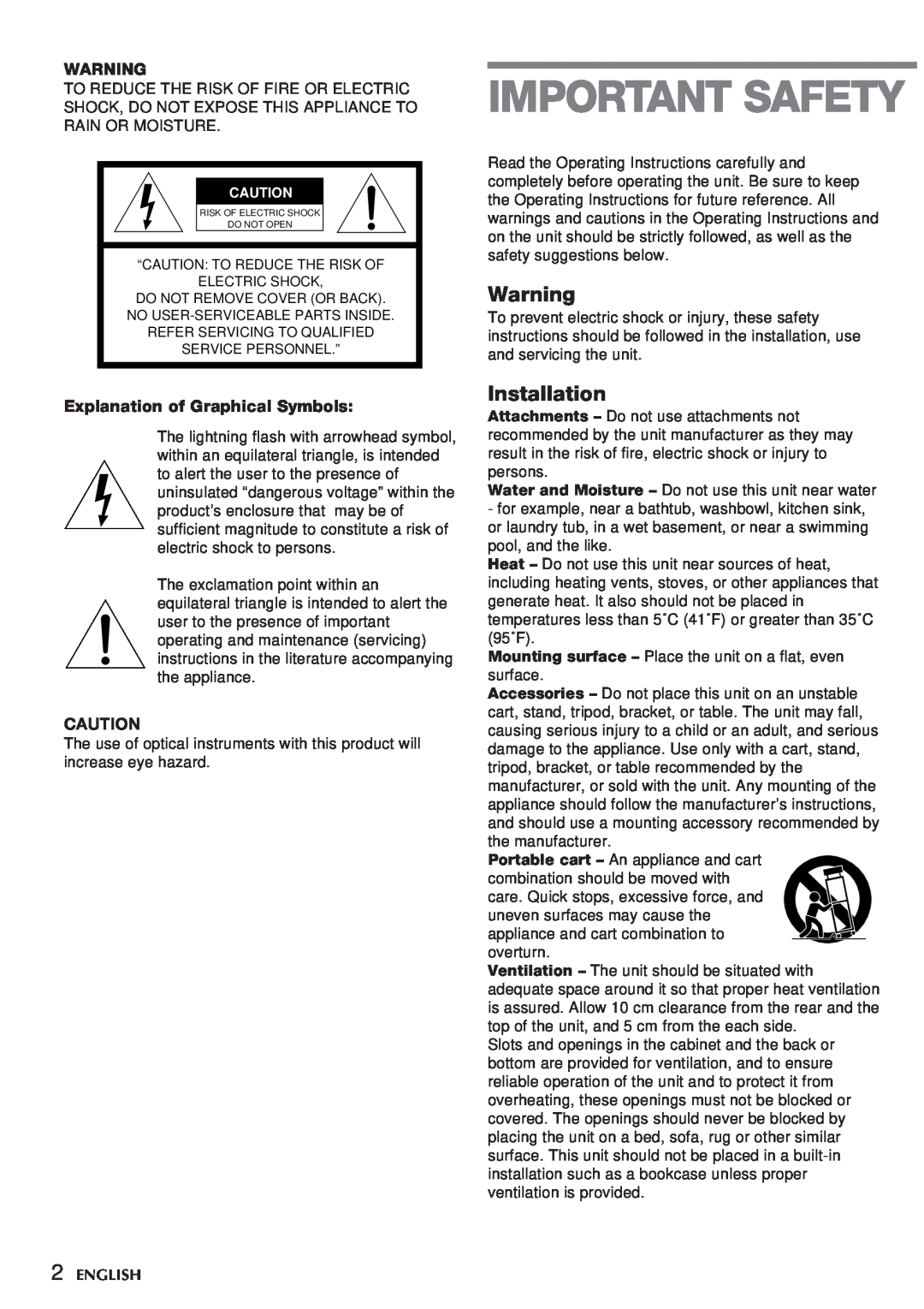 Aiwa CSD-TD59, CSD-TD55 manual Installation, Explanation of Graphical Symbols, Important Safety 