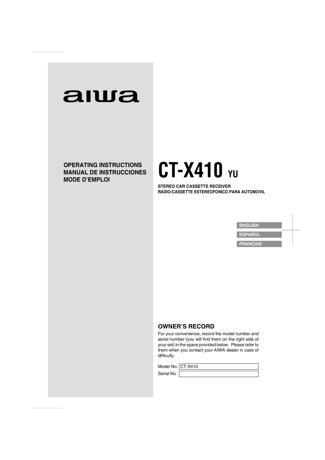 Aiwa CT-X410 YU operating instructions 