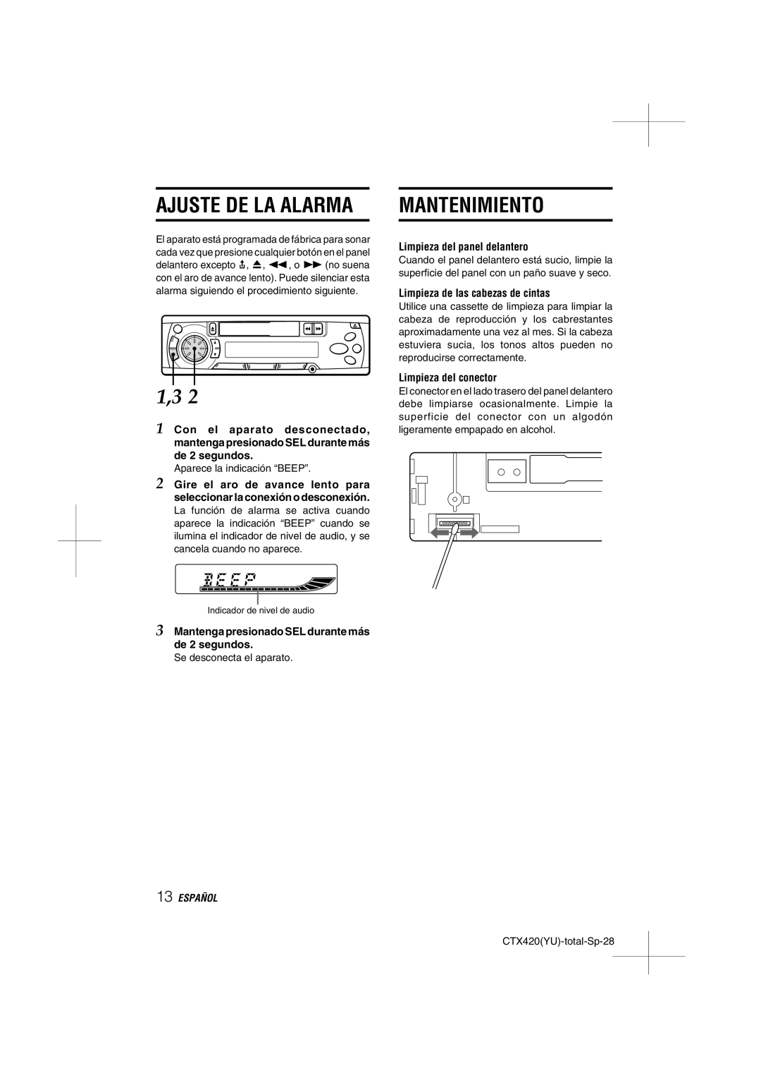 Aiwa CT-X410 YU operating instructions Ajuste DE LA Alarma, Mantenimiento 