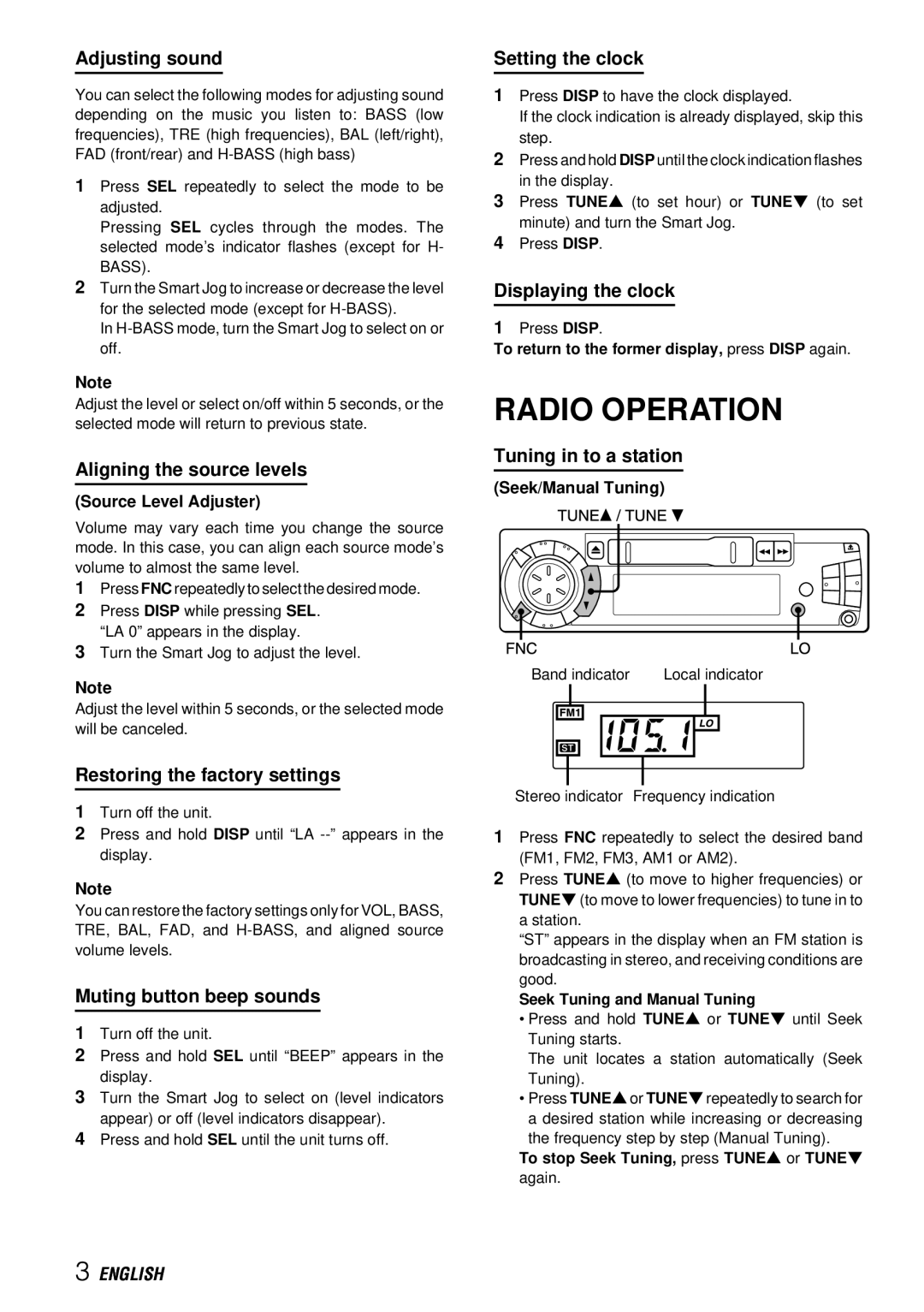Aiwa CT-X411YU operating instructions Radio Operation 
