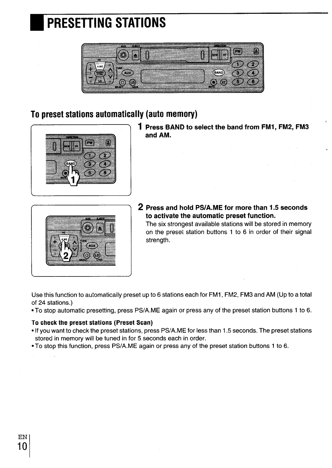 Aiwa CT-X417 manual ~ Presetting Stations, To preset stations automatically auto memory 