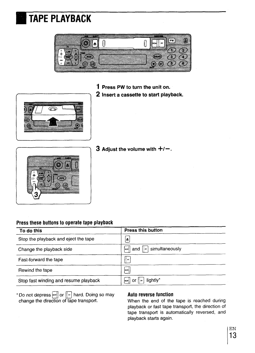 Aiwa CT-X417 manual Auto reverse function, Press this button 