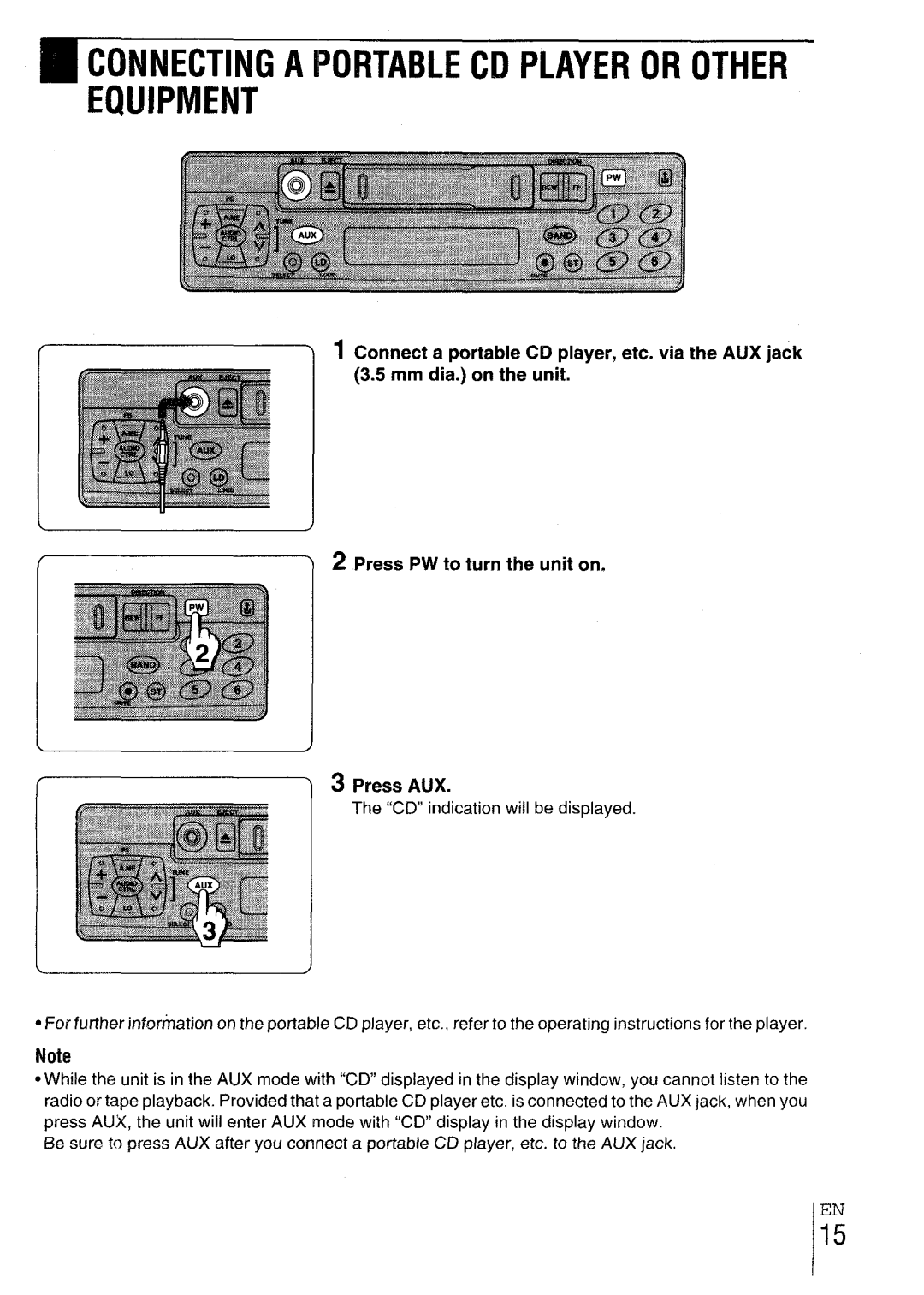 Aiwa CT-X417 manual Connecting a Portable CD Player or Other Equipment 