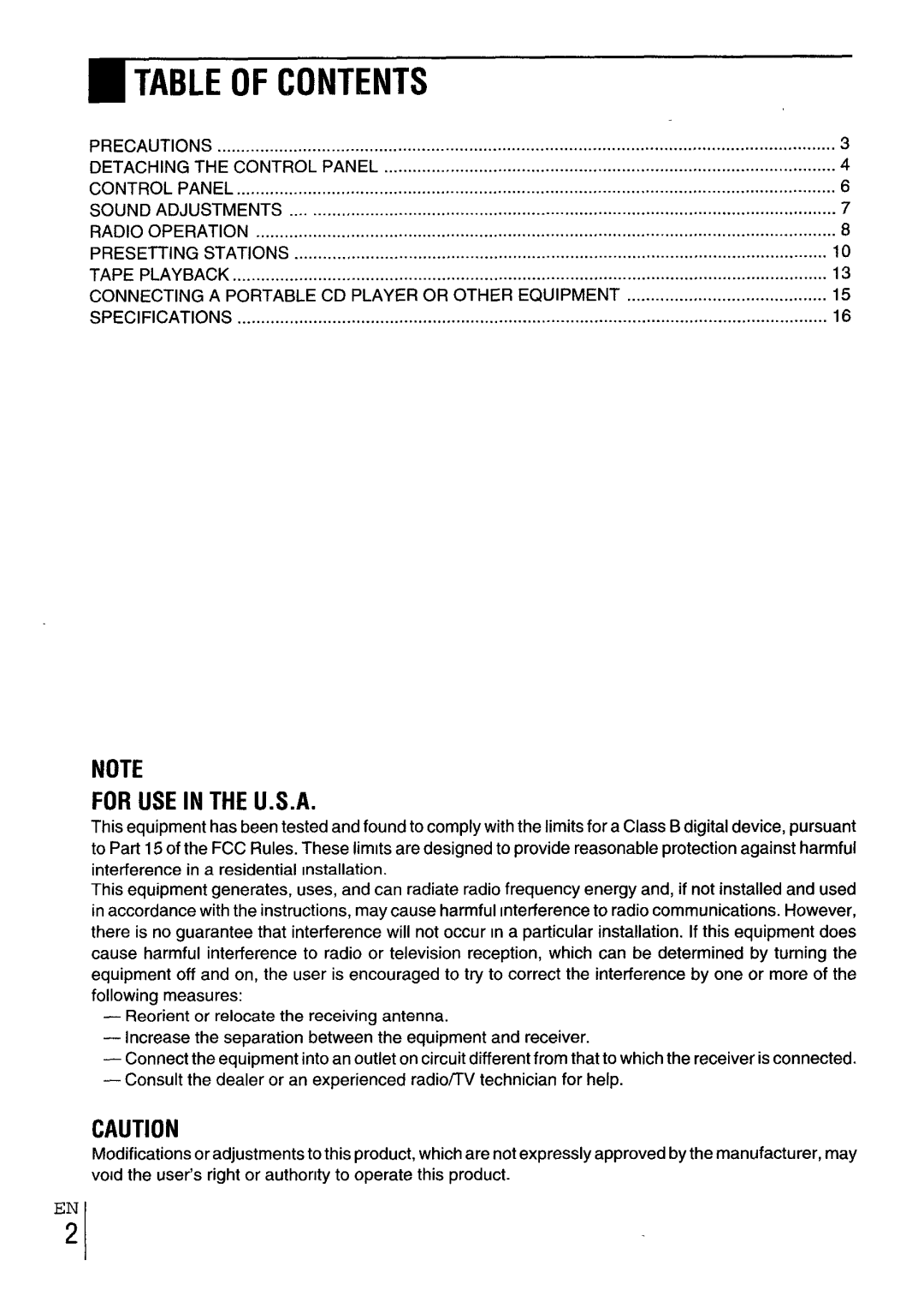 Aiwa CT-X417 manual Table of Contents 