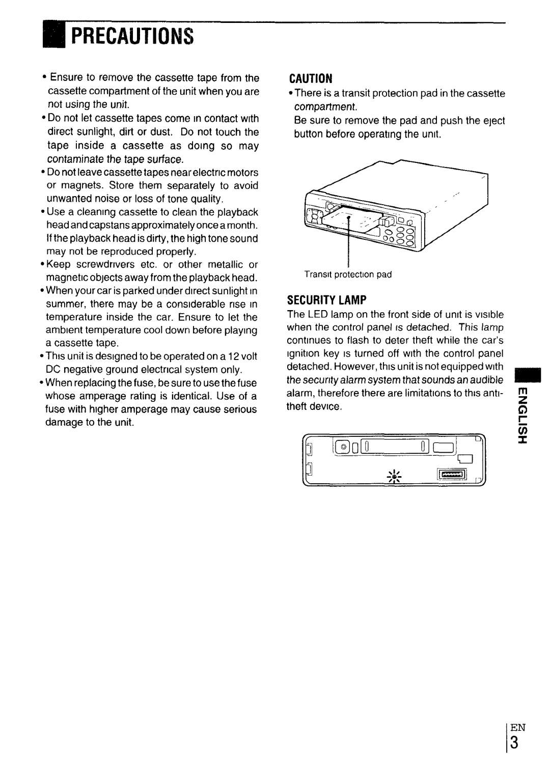 Aiwa CT-X417 manual Precautions, Security Lamp 