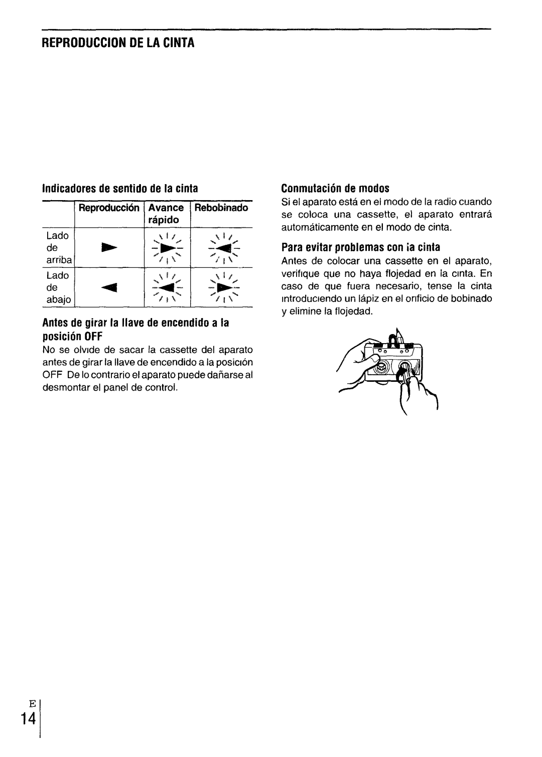 Aiwa CT-X417 manual Reproduction DE LA Cinta, Indicadoresde sentido de la cinta, Conmutacionde modos 