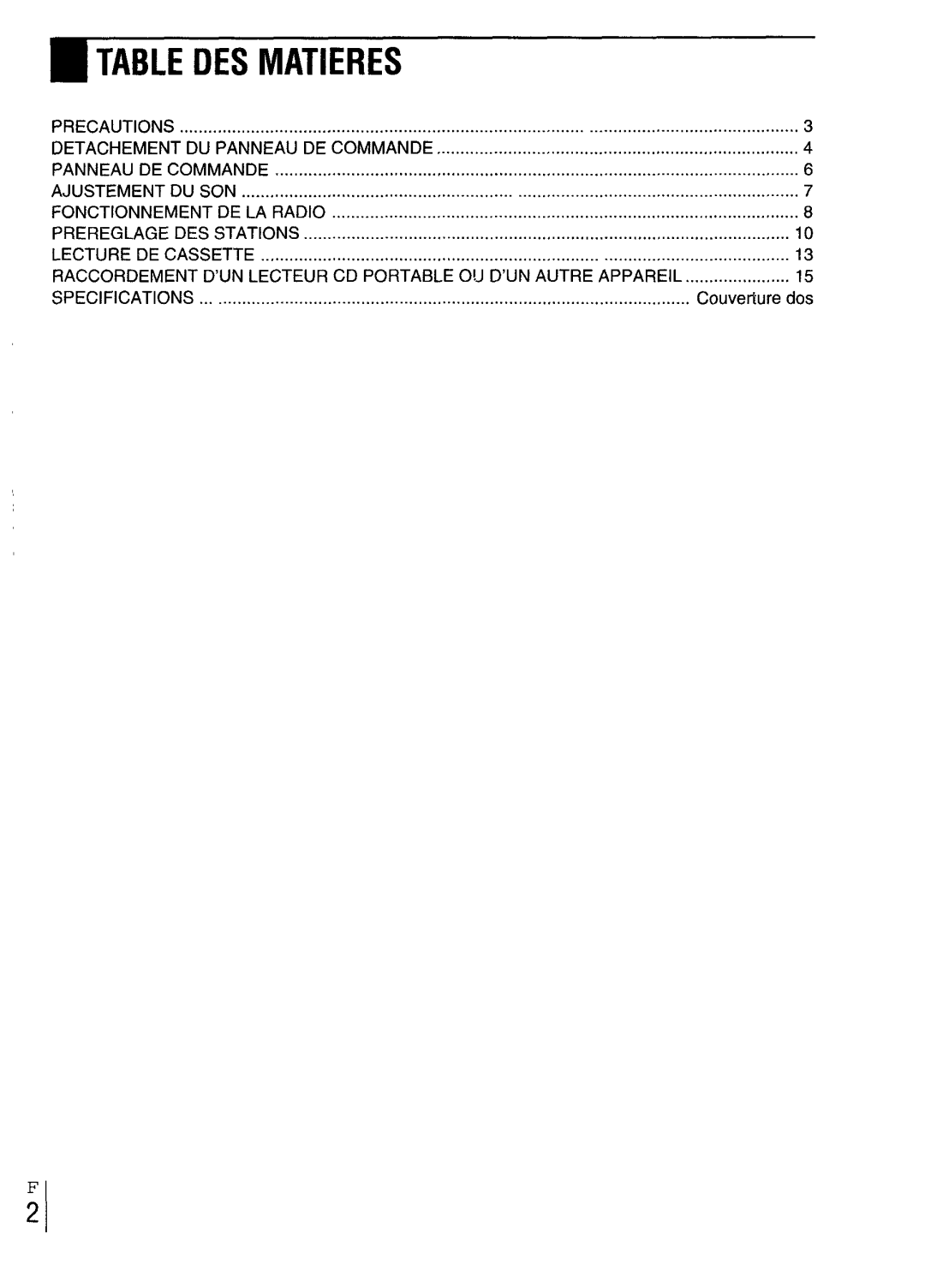 Aiwa CT-X417 manual ~ Table DES Matieres 