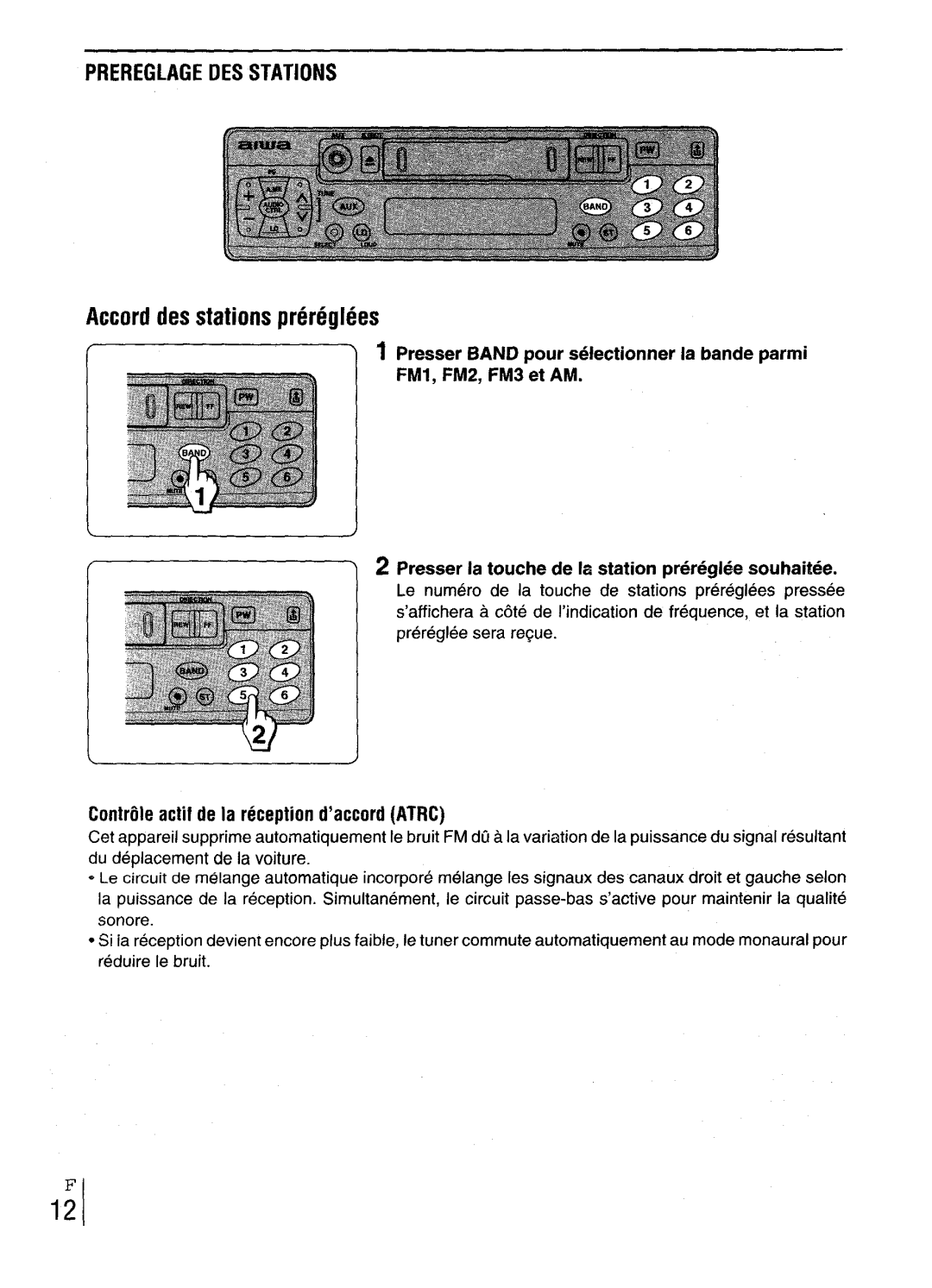 Aiwa CT-X417 manual Prereglage DES Stations, Accord des stations prereglees, Contrtile actif de la reception d’accord Atrc 