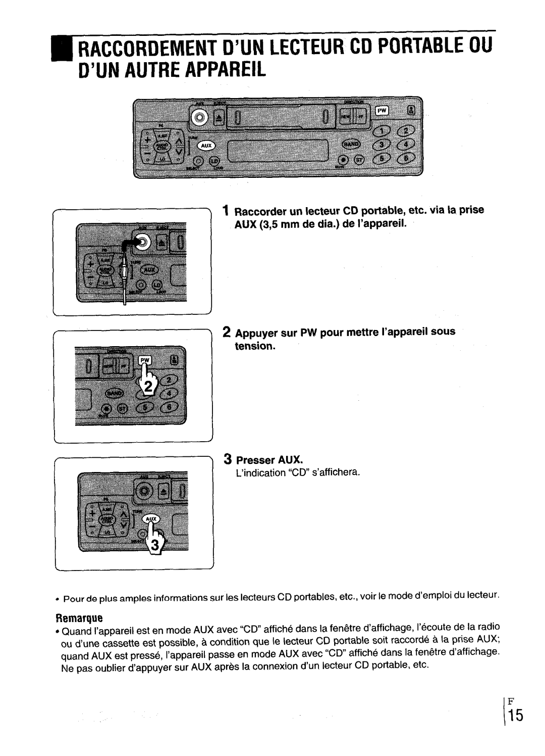 Aiwa CT-X417 manual Remarque, Tension, Presser AUX 