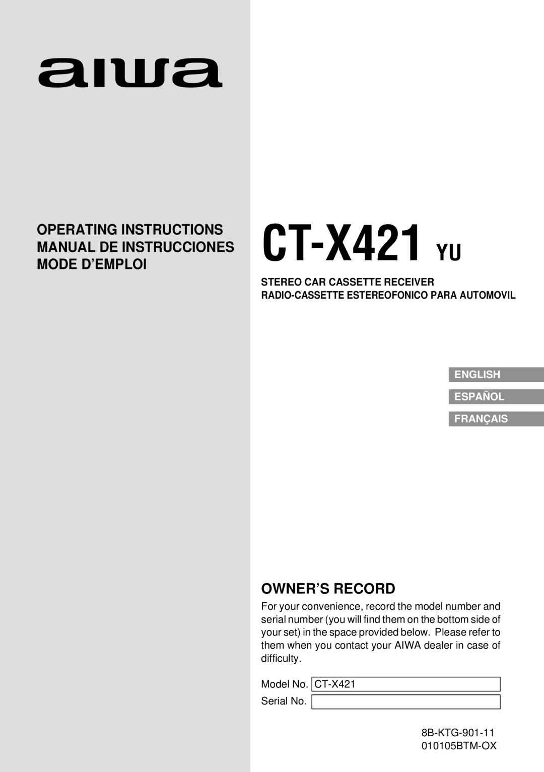 Aiwa operating instructions CT-X421 YU 