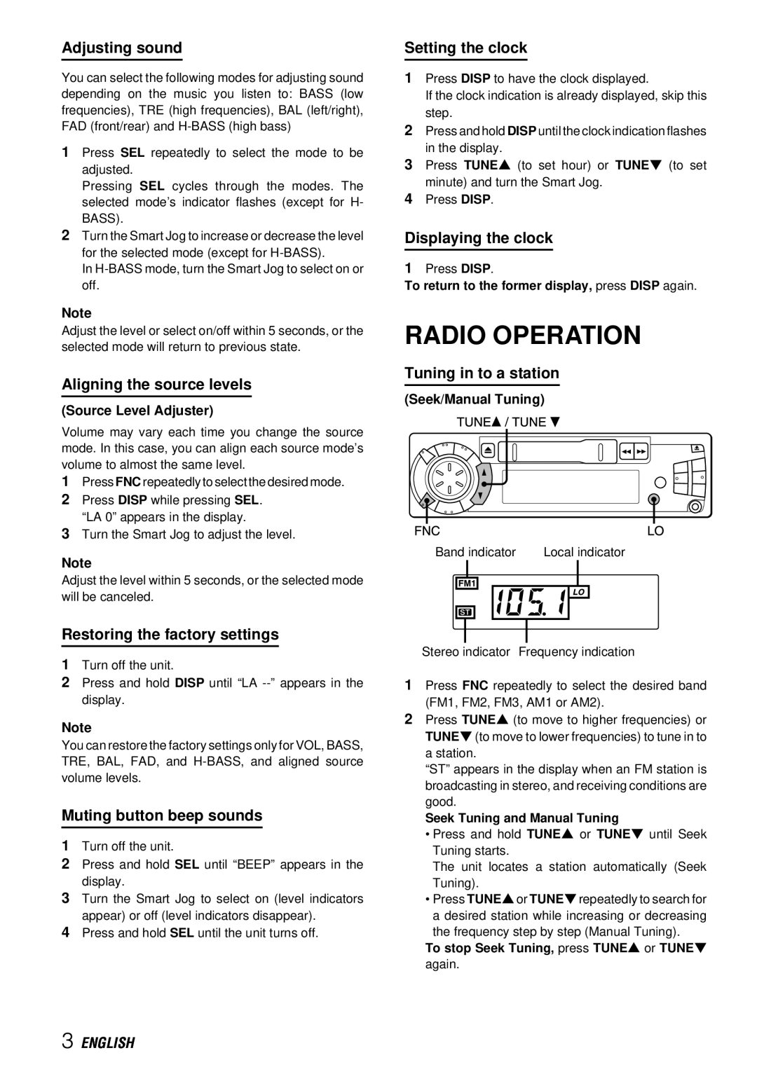 Aiwa CT-X421 operating instructions Radio Operation 