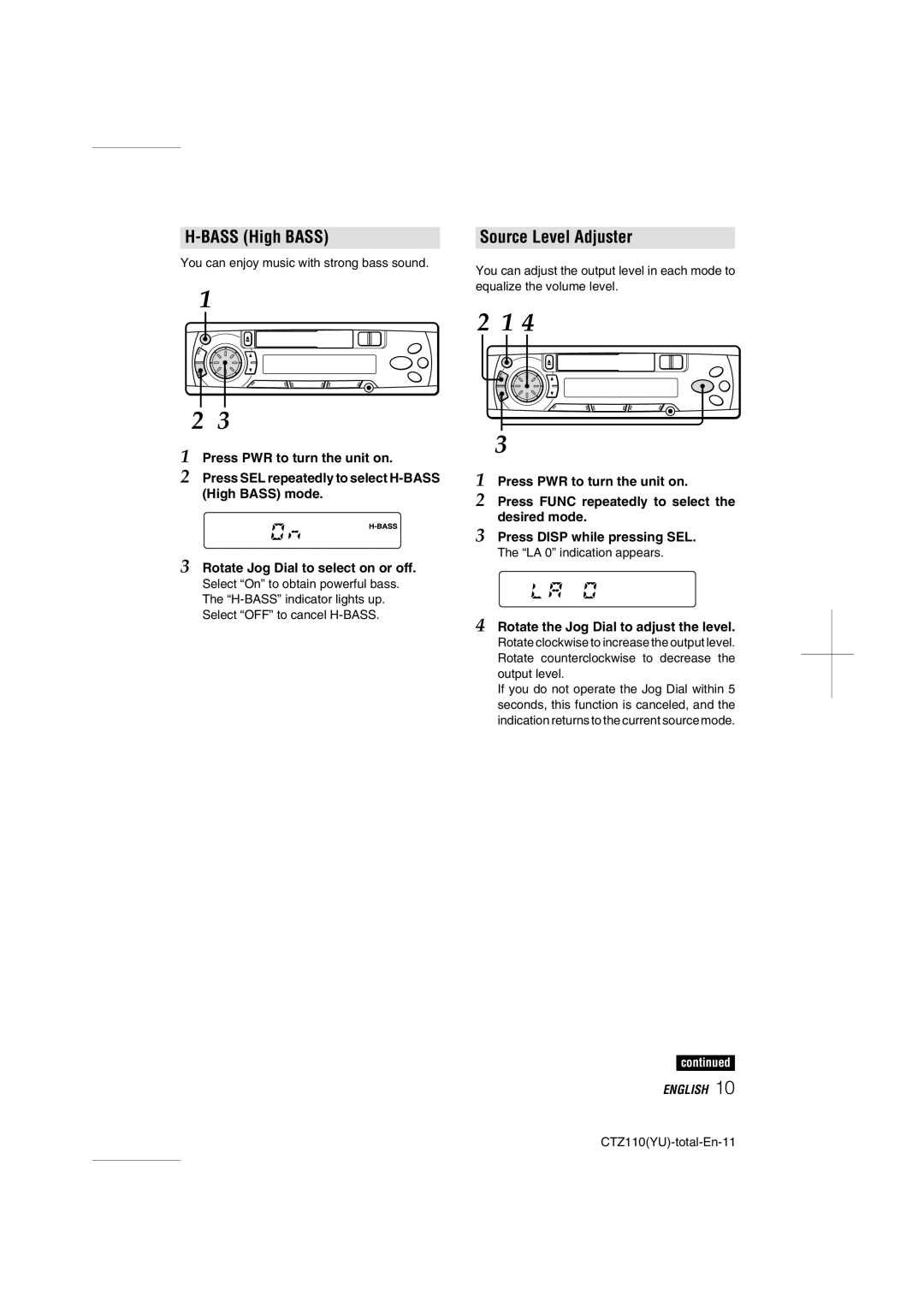 Aiwa CT-Z110 operating instructions Bass High Bass, Source Level Adjuster 