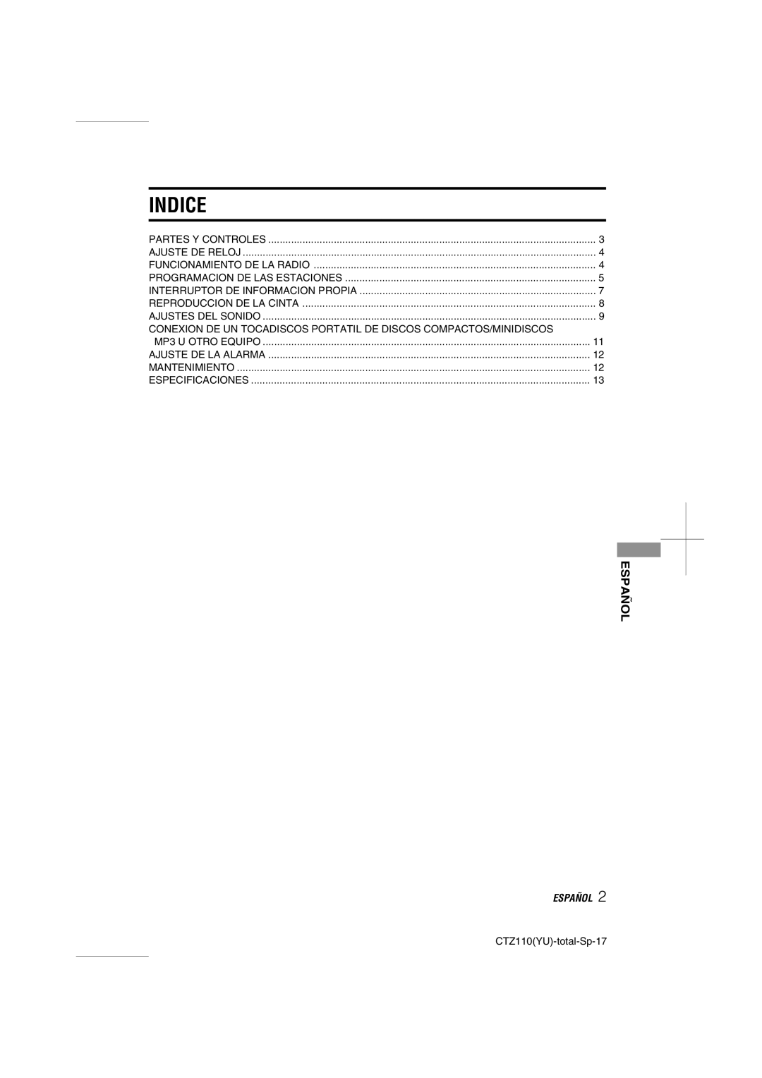 Aiwa CT-Z110 operating instructions Indice 