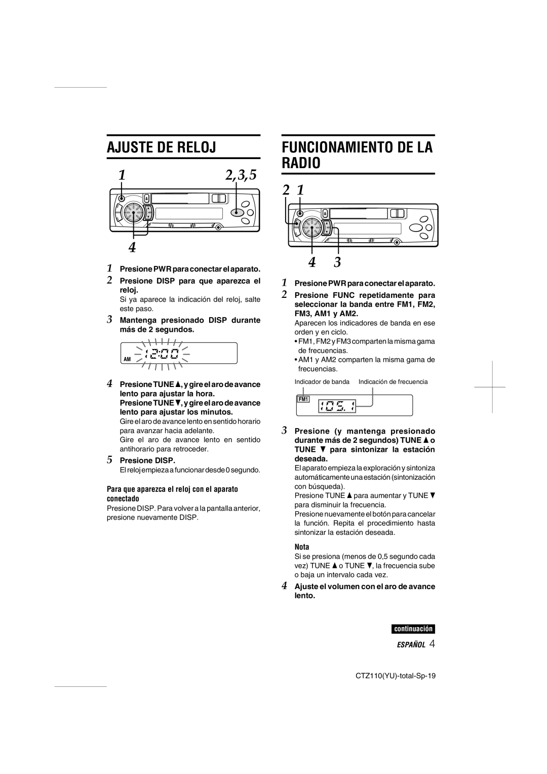 Aiwa CT-Z110 operating instructions Ajuste DE Reloj, Radio 