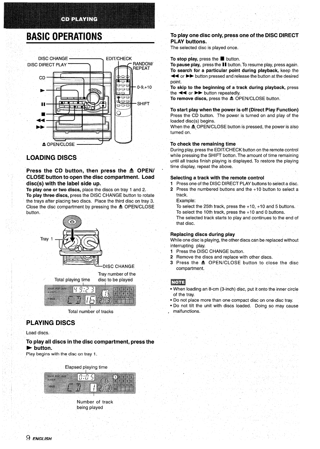 Aiwa CX-NA22 manual Loading Discs, Playing Discs, Open Close 