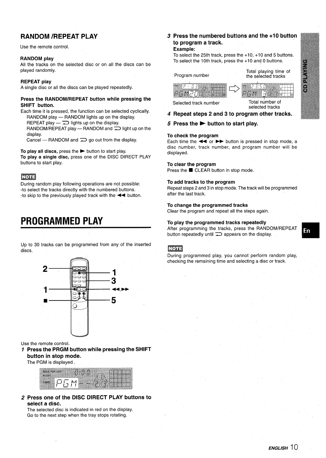 Aiwa CX-NA22 manual Programmed Play, Random /REPEAT Play, Press one of the Disc Direct Play buttons to select a disc 