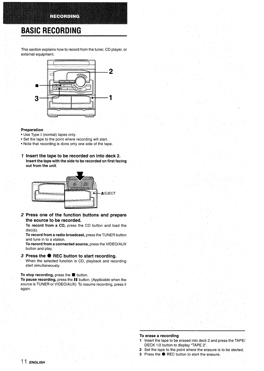 Aiwa CX-NA22 manual Basic Recording 