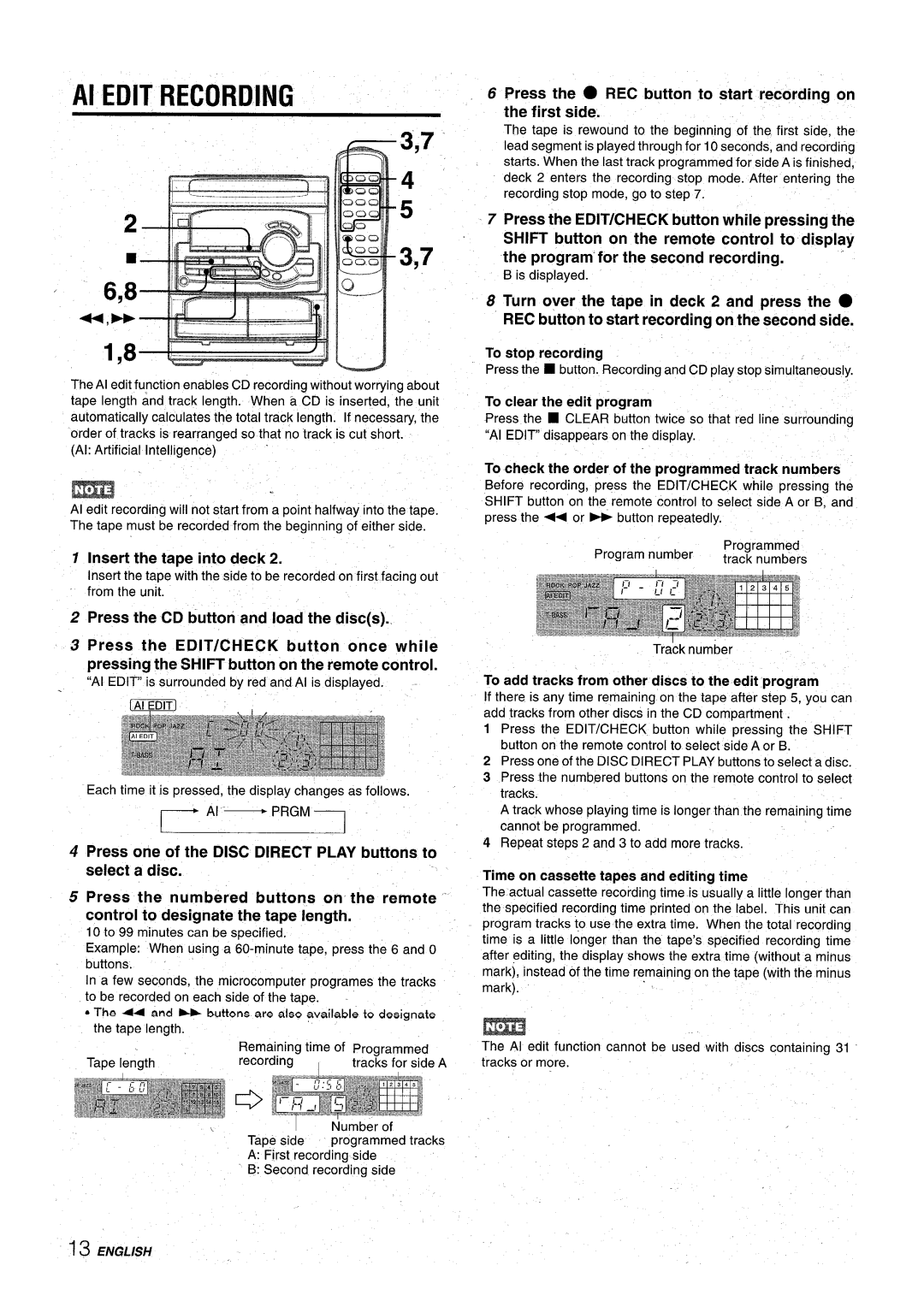 Aiwa CX-NA22 manual Insert the tape into deck, Press the REC button to start recording on the first side, To stop recording 