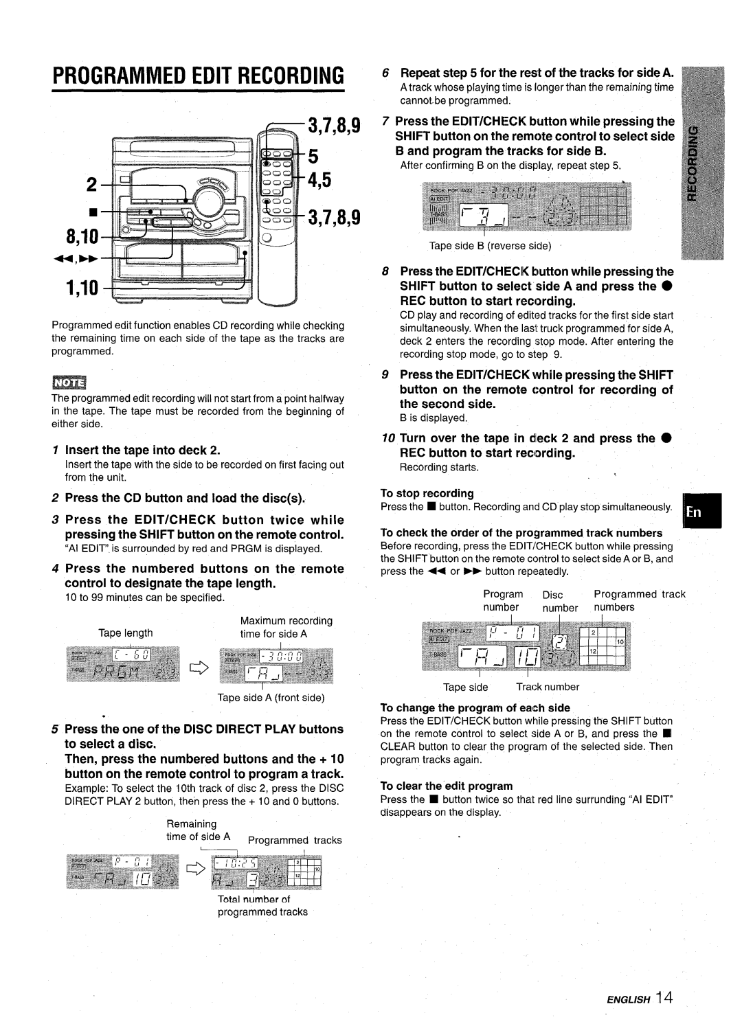 Aiwa CX-NA22 Programmed Edit Recording, Repeat for the rest of the tracks for side a, To change the program of each side 