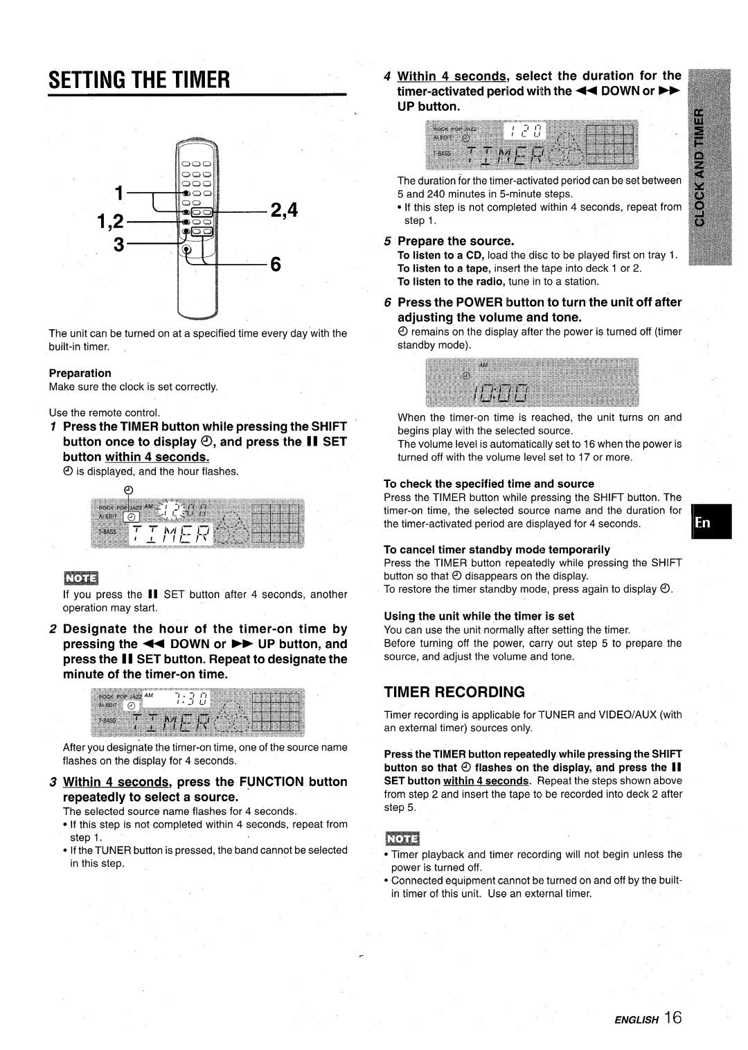 Aiwa CX-NA22 manual Setting the Timer, Timer Recording 