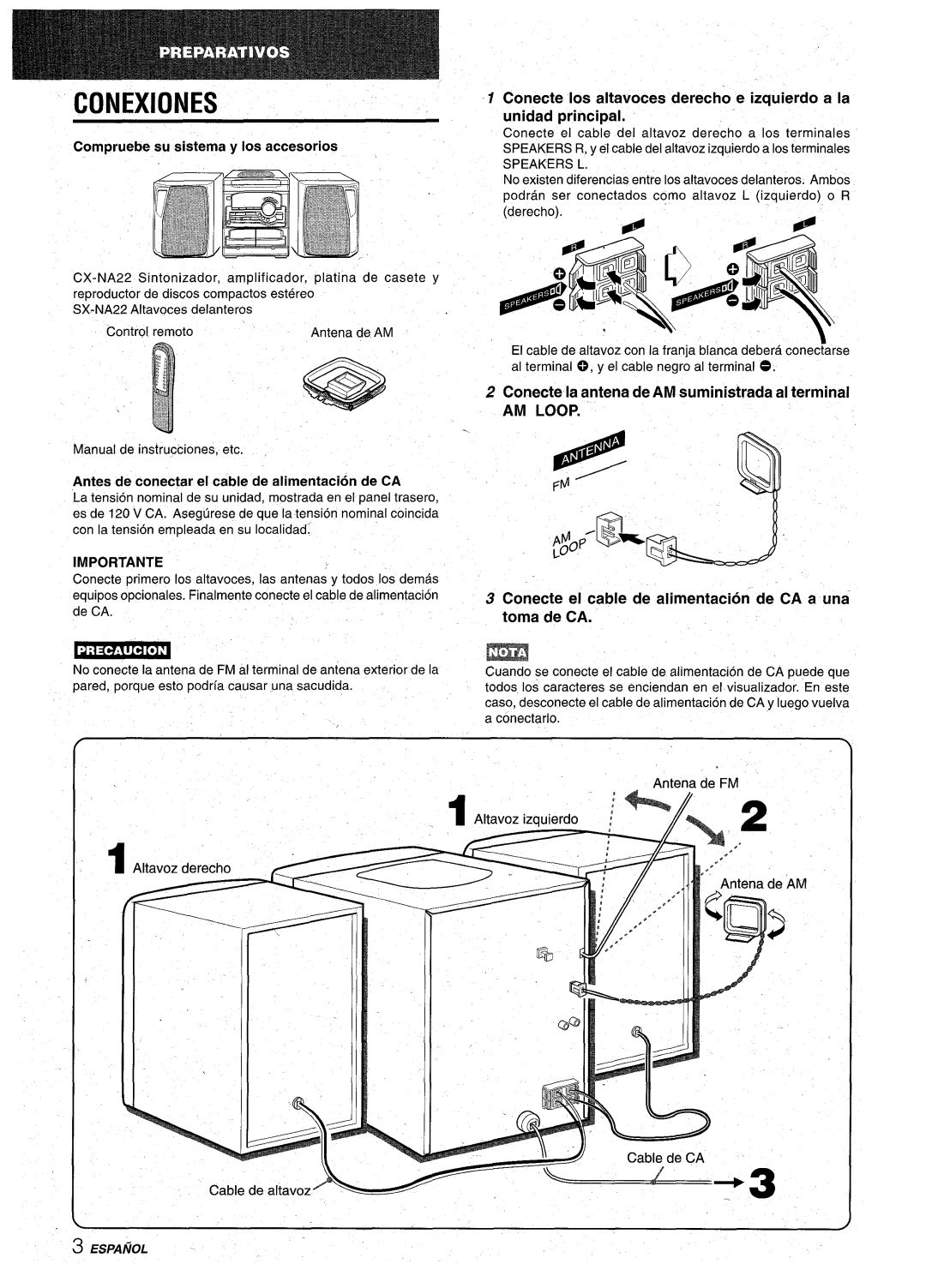 Aiwa CX-NA22 manual Conexiones, Conecte la antena de AM suministrada al terminal, AM Loop, Importante 