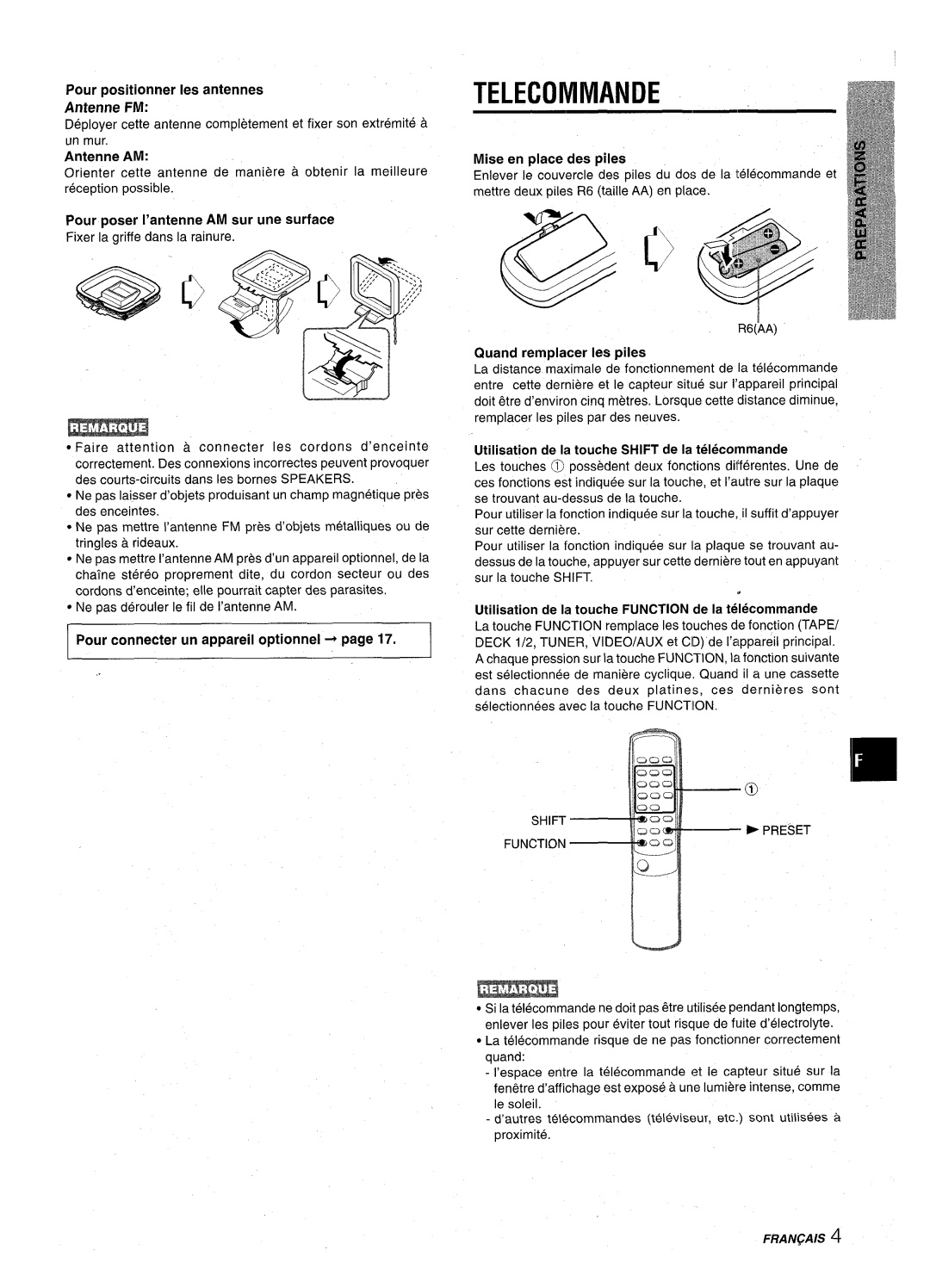 Aiwa CX-NA22 manual Telecommande, Antenne AM 