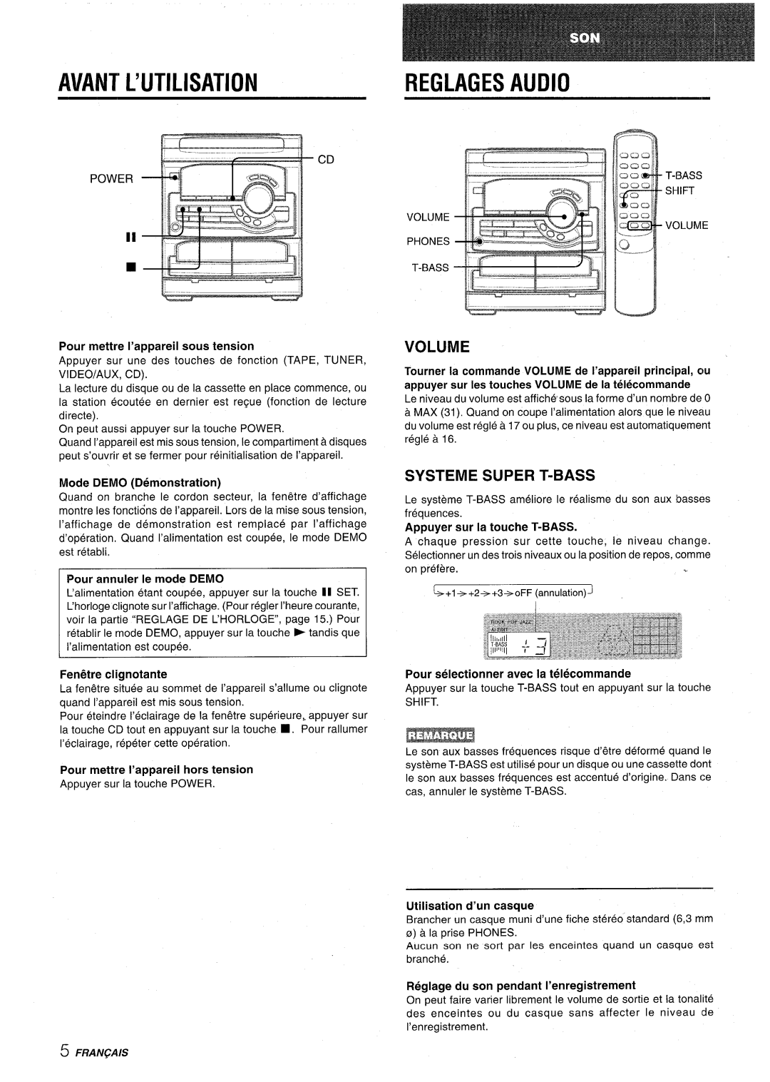 Aiwa CX-NA22 manual Avant L’UTILISATION, Systeme Super T-BASS, Volume 