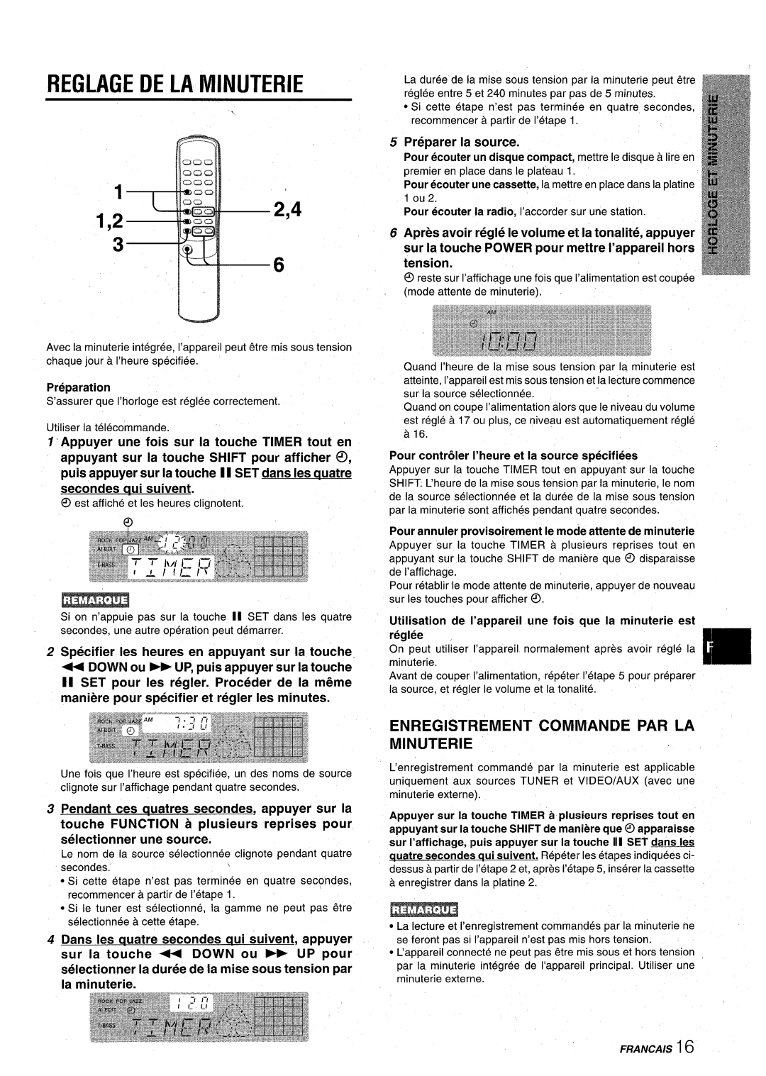 Aiwa CX-NA22 manual Reglage DE LA Minuterie, Enregistrement Commande PAR LA Minuterie 