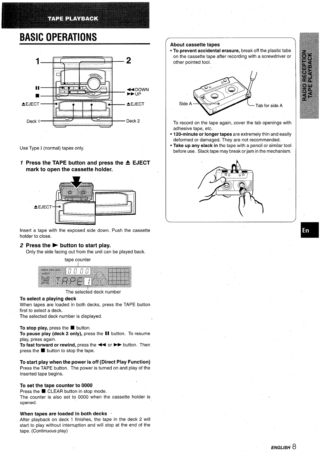 Aiwa CX-NA22 manual Basic Operations, Press the button to start play 