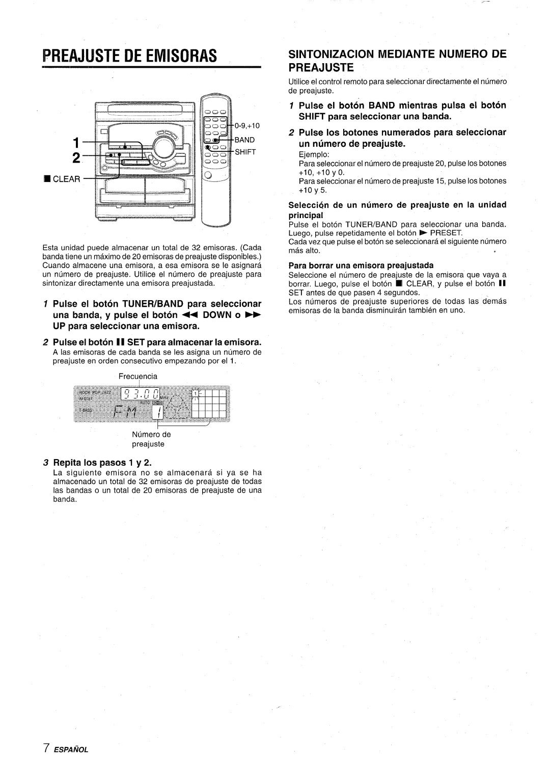 Aiwa CX-NA22 manual Preajijste De Emisoras, Sintonizacion Mediante Numero De Preajuste, Repita h pasos 1 y 