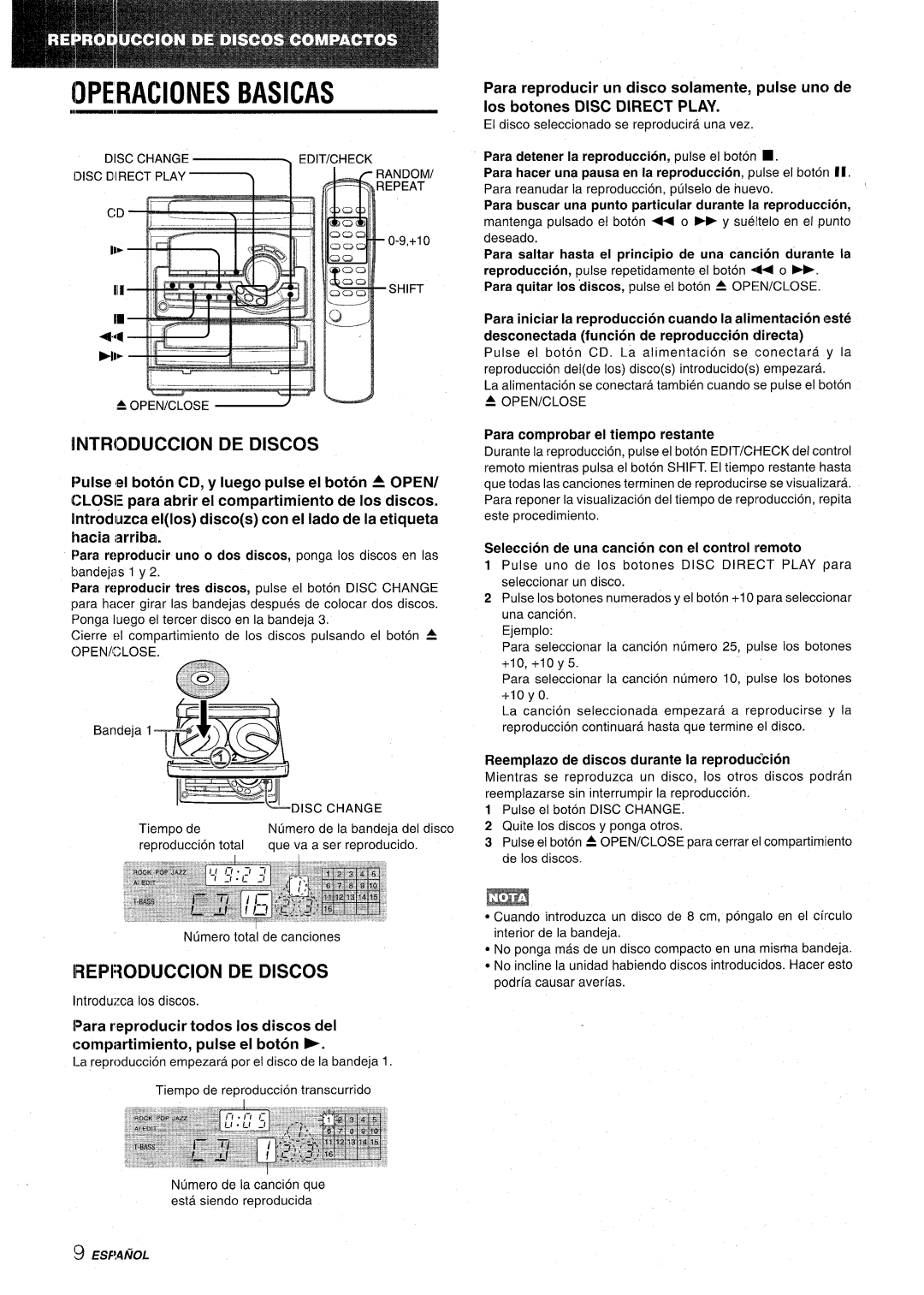 Aiwa CX-NA22 manual Basicas, Operaciones, Introduction De Discos, Reiwoduccion De Discos, hacia arriba 